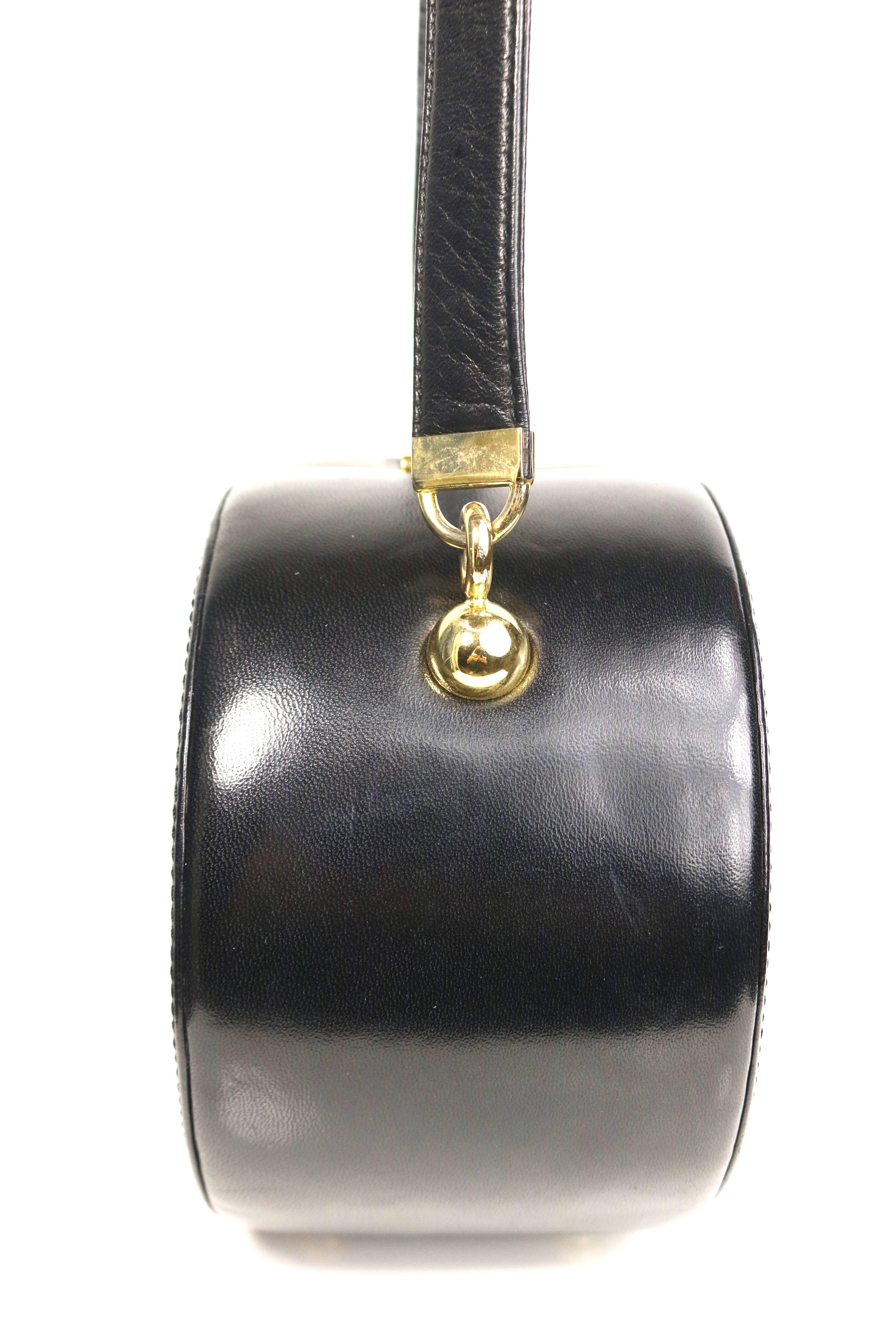 Franco Bellini Black Lambskin/Patent Leather Round Shoulder Bag In Excellent Condition In Sheung Wan, HK