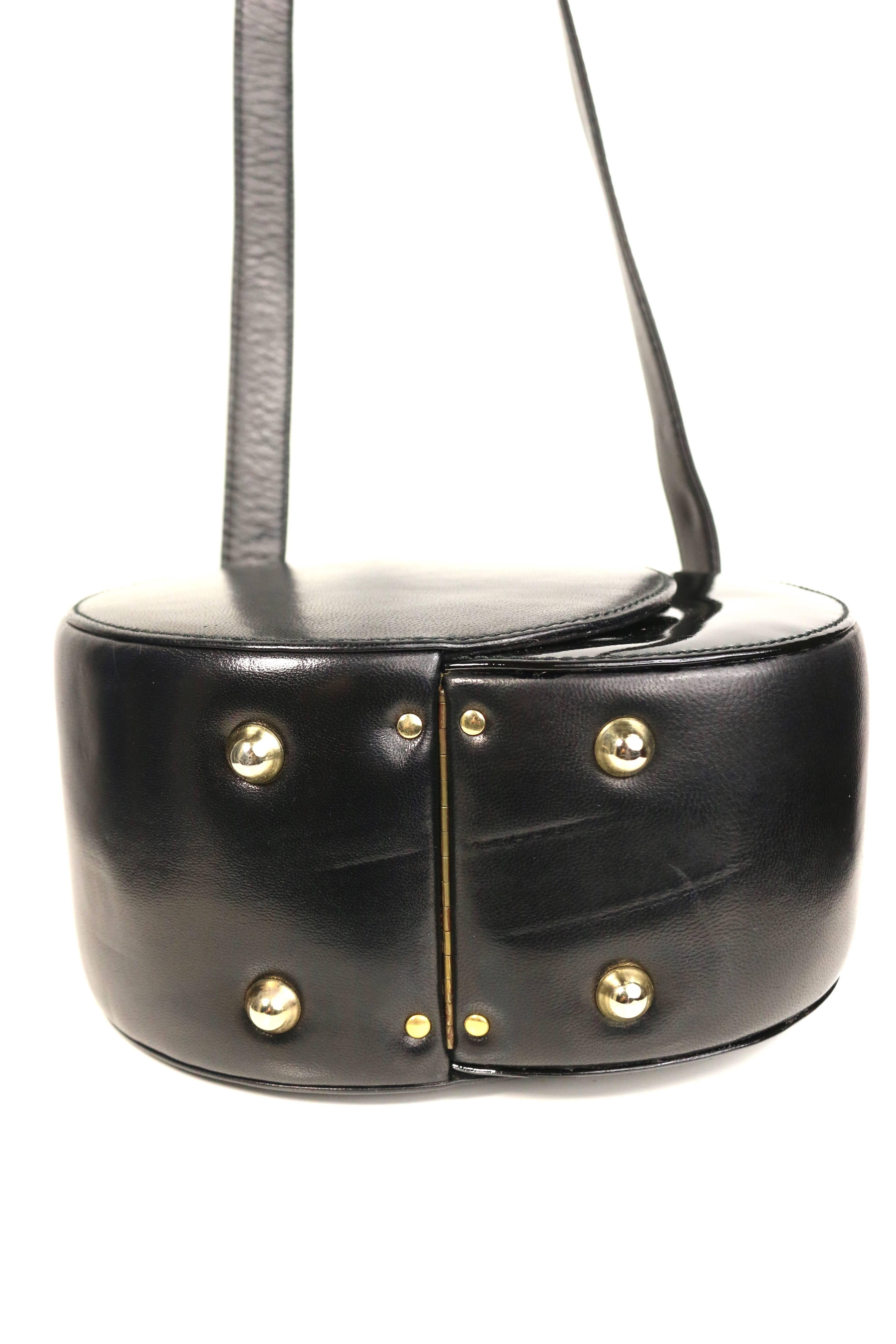 Franco Bellini Black Lambskin/Patent Leather Round Shoulder Bag 3