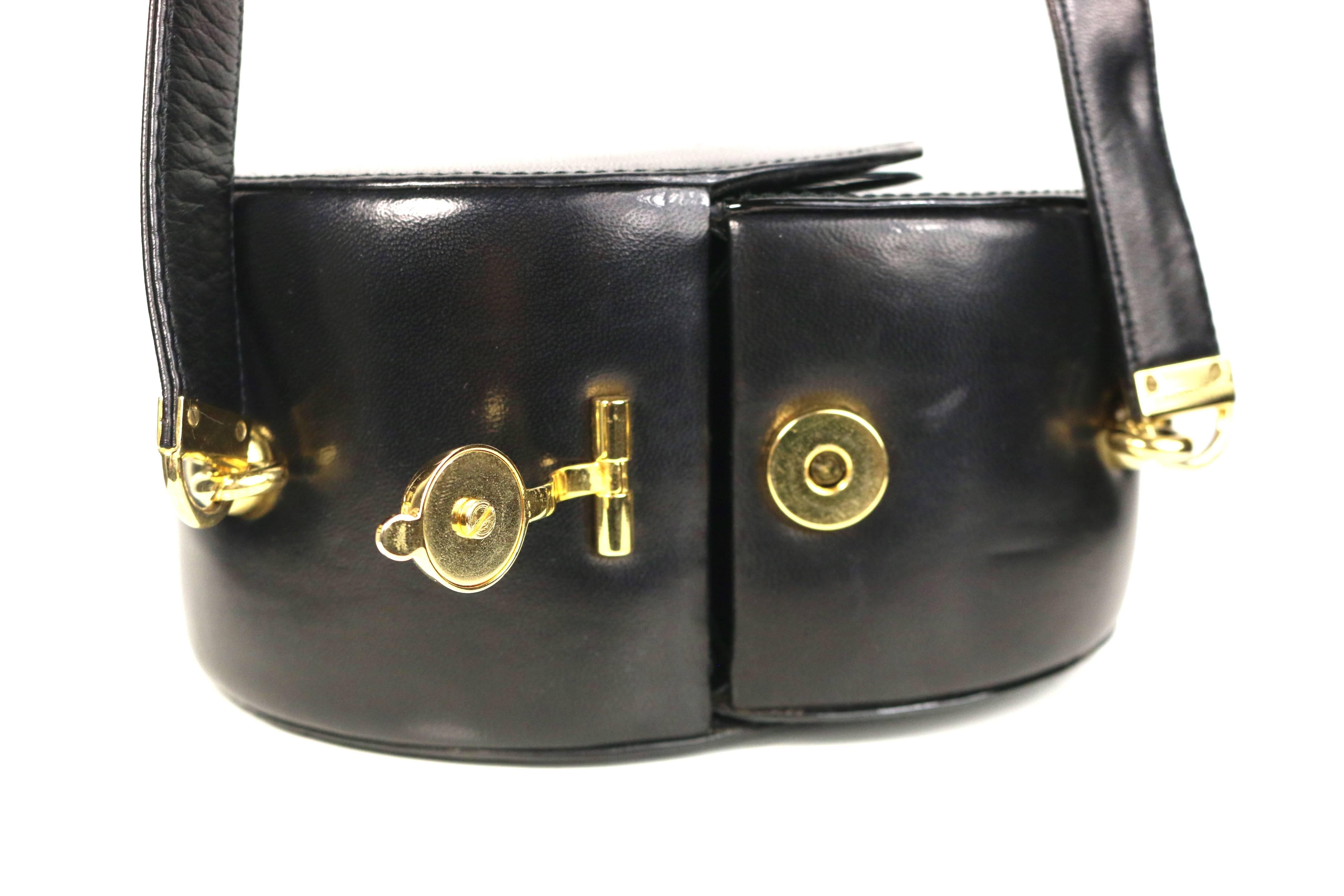 Franco Bellini Black Lambskin/Patent Leather Round Shoulder Bag 1