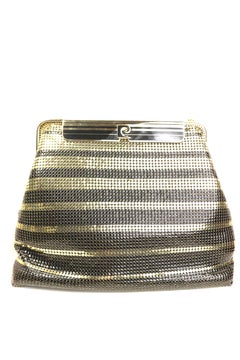 Vintage Pierre Cardin Black and Gold Plated Stripe Sequins Shoulder Bag/Clutch