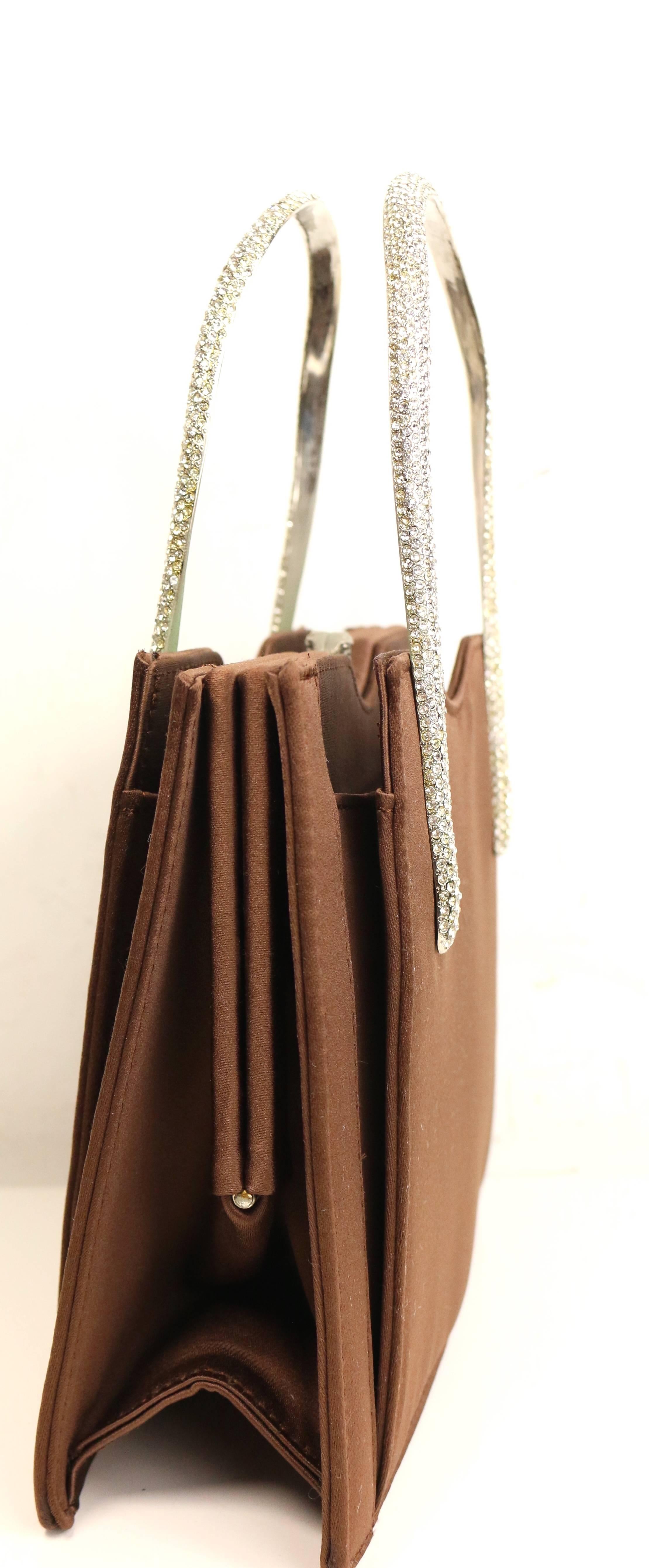 Women's Vintage 90s Gianni Versace Couture Brown Satin Rhinestones Medusa Handbag For Sale