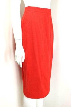 Chanel Red Boucle Wool Pencil Skirt