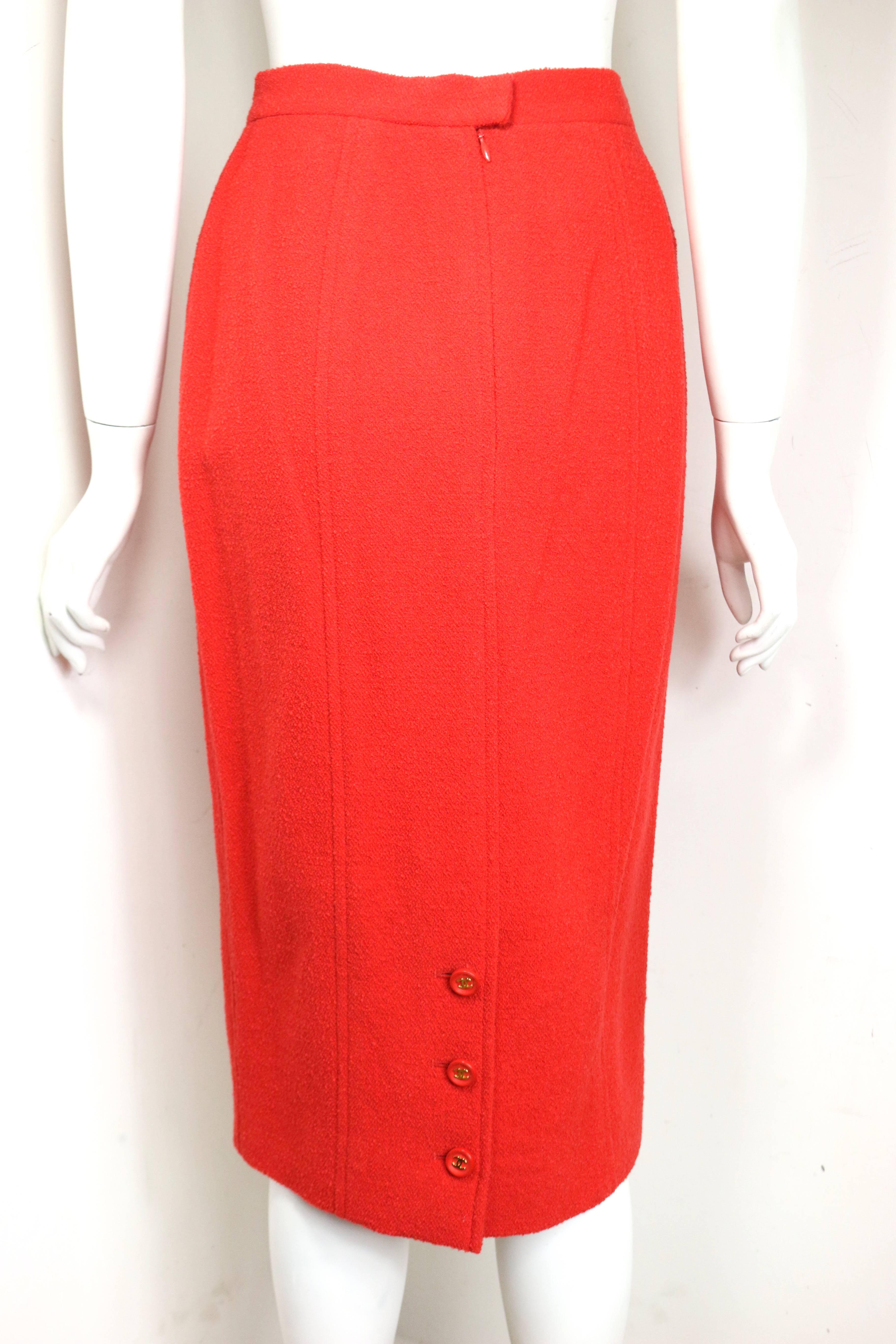 red wool pencil skirt