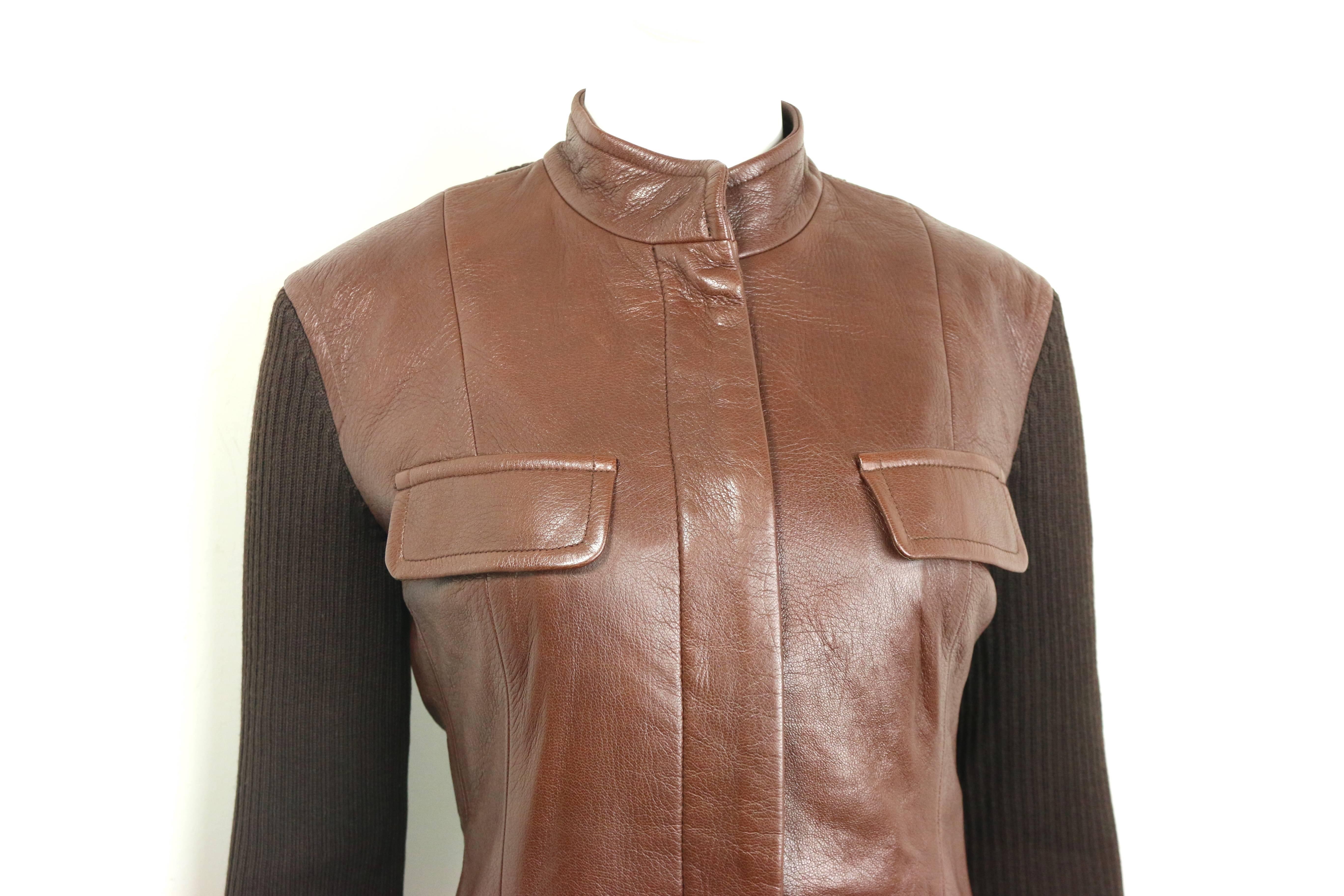 leather jacket with wool sleeves