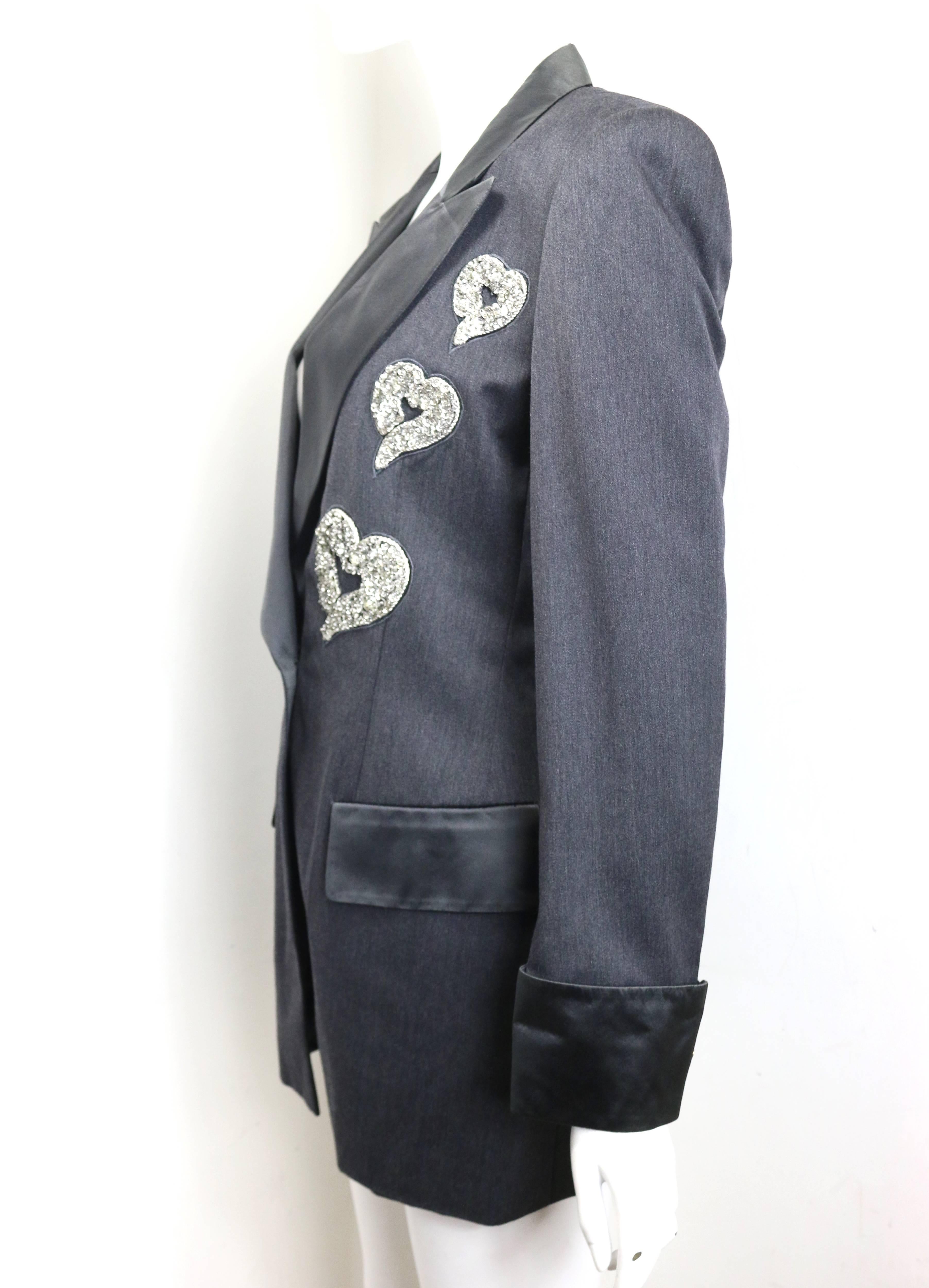 Unworn 80s Escada Grey Wool with Sequins Hearts Blazer In New Condition For Sale In Sheung Wan, HK