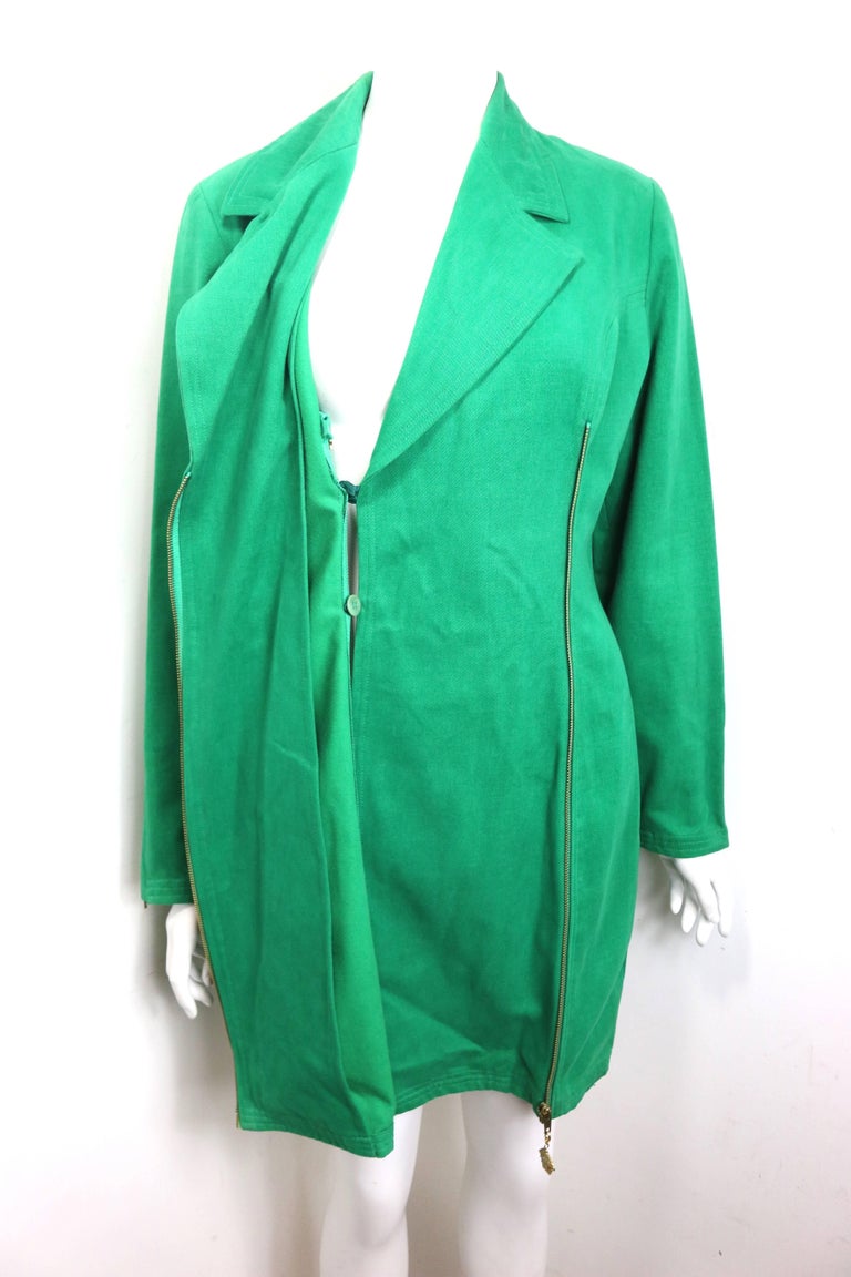 Gianni Versace Jeans Couture Green Long Zip Jacket For Sale at