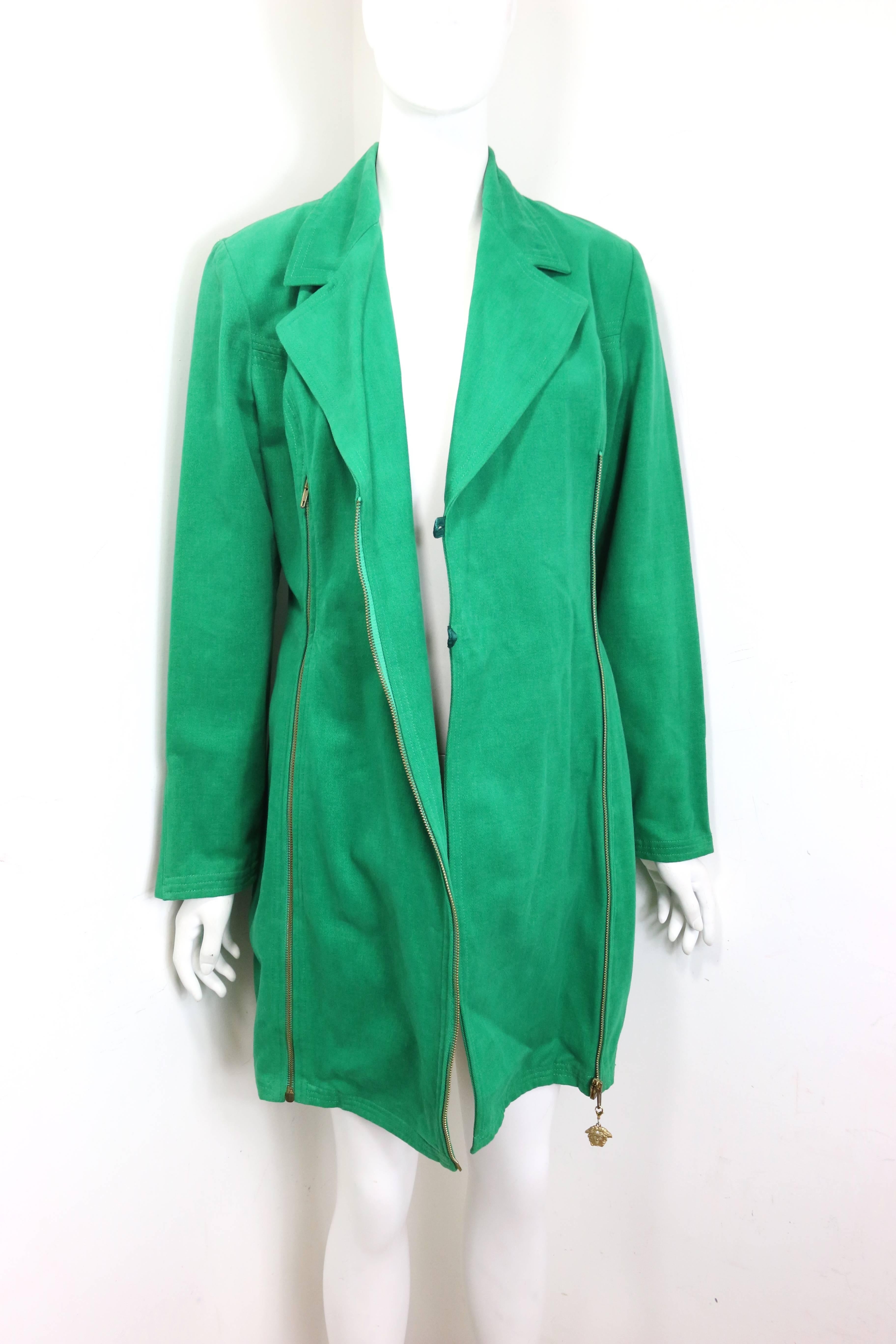 Gianni Versace Jeans Couture Green Long Zip Jacket  For Sale 1