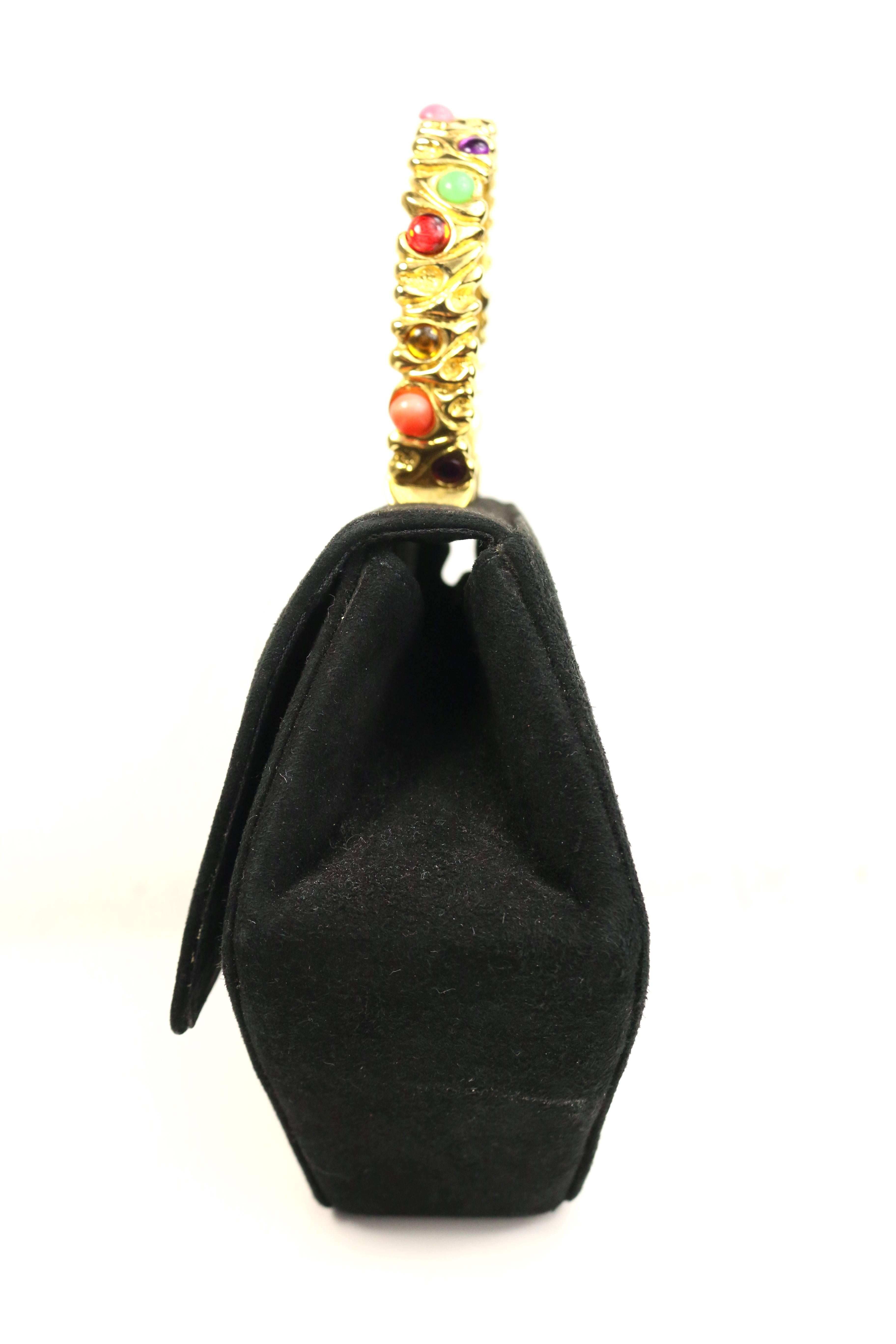 Rodo Black Suede Gold Toned Handle with Colour Stones Octagon Shoulder Bag  1