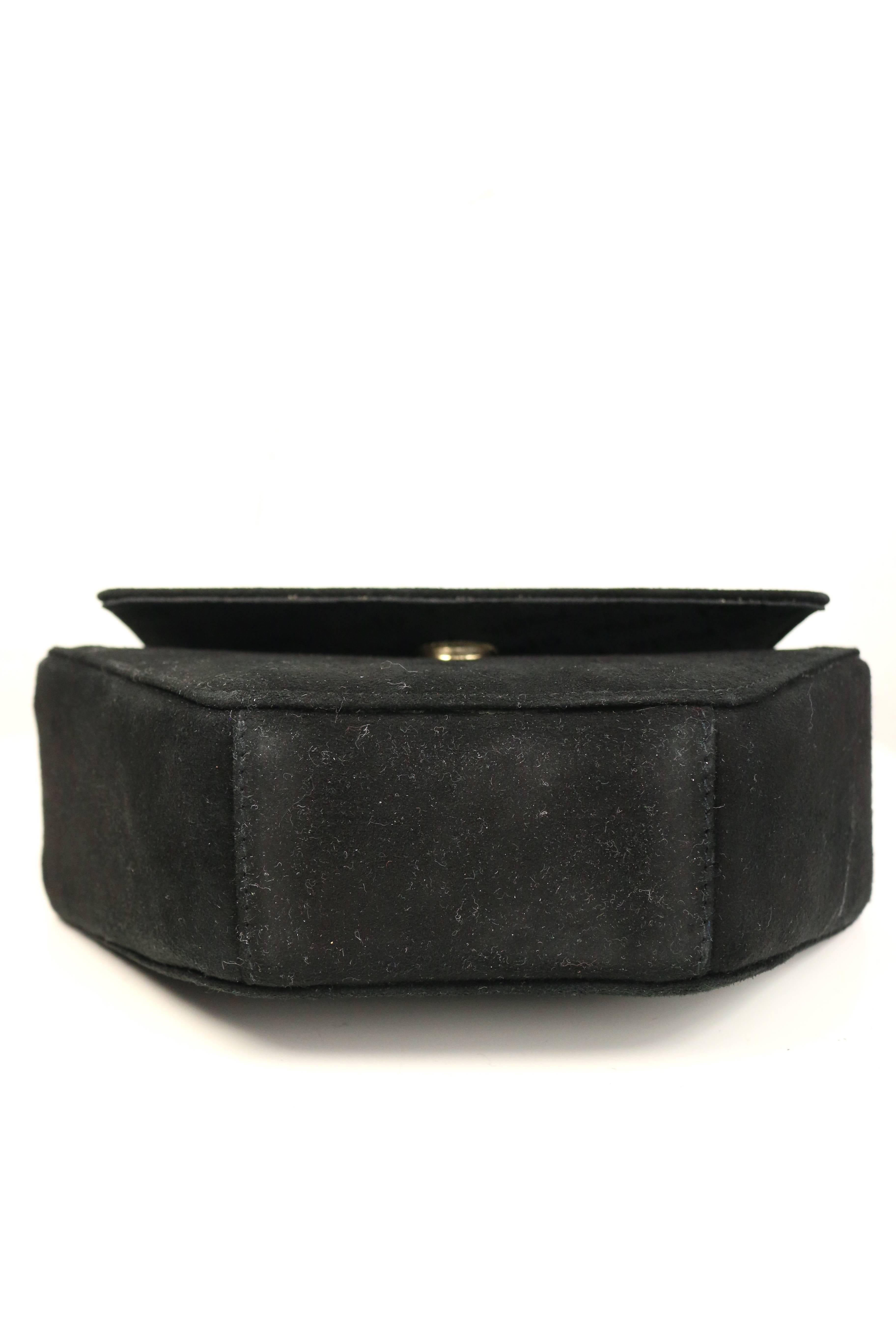 Rodo Black Suede Gold Toned Handle with Colour Stones Octagon Shoulder Bag  2
