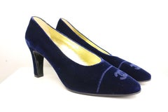Chanel Dark Blue Velvet Pumps