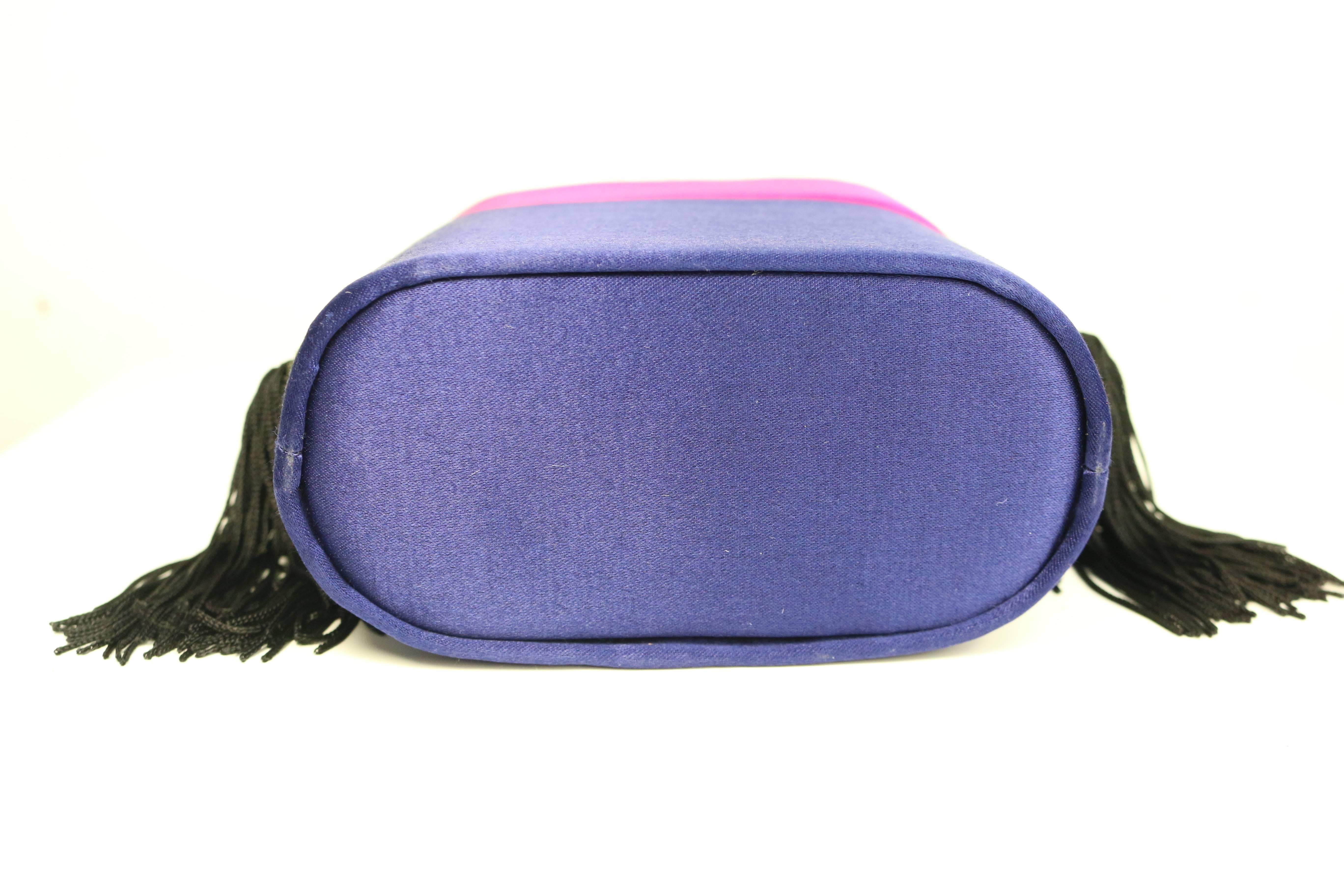 Women's Vintage 80s Escada Blue and Pink Silk Box Tassel Clutches Shoulder Bag