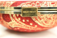 Philip Treacy Red and Gold Pattern Print with Tassel Clutches Handbag
