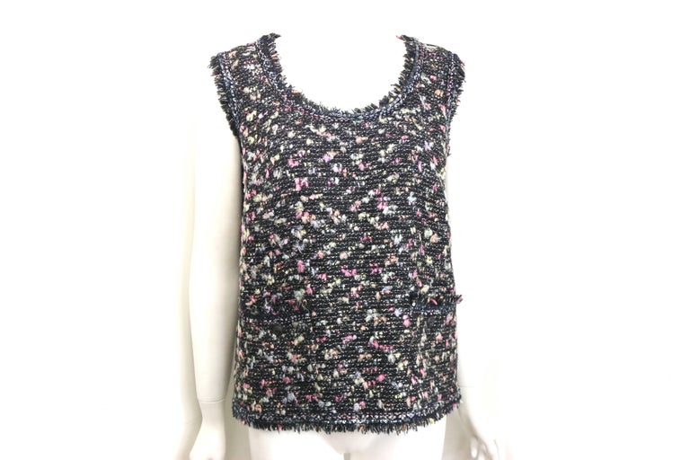 Chanel Black with Multi Colours Tweed Jacket and Sleeveless Top For Sale 3