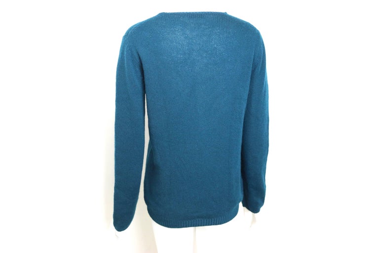 Vintage 90s Prada Teal Cashmere Sweater For Sale at 1stDibs