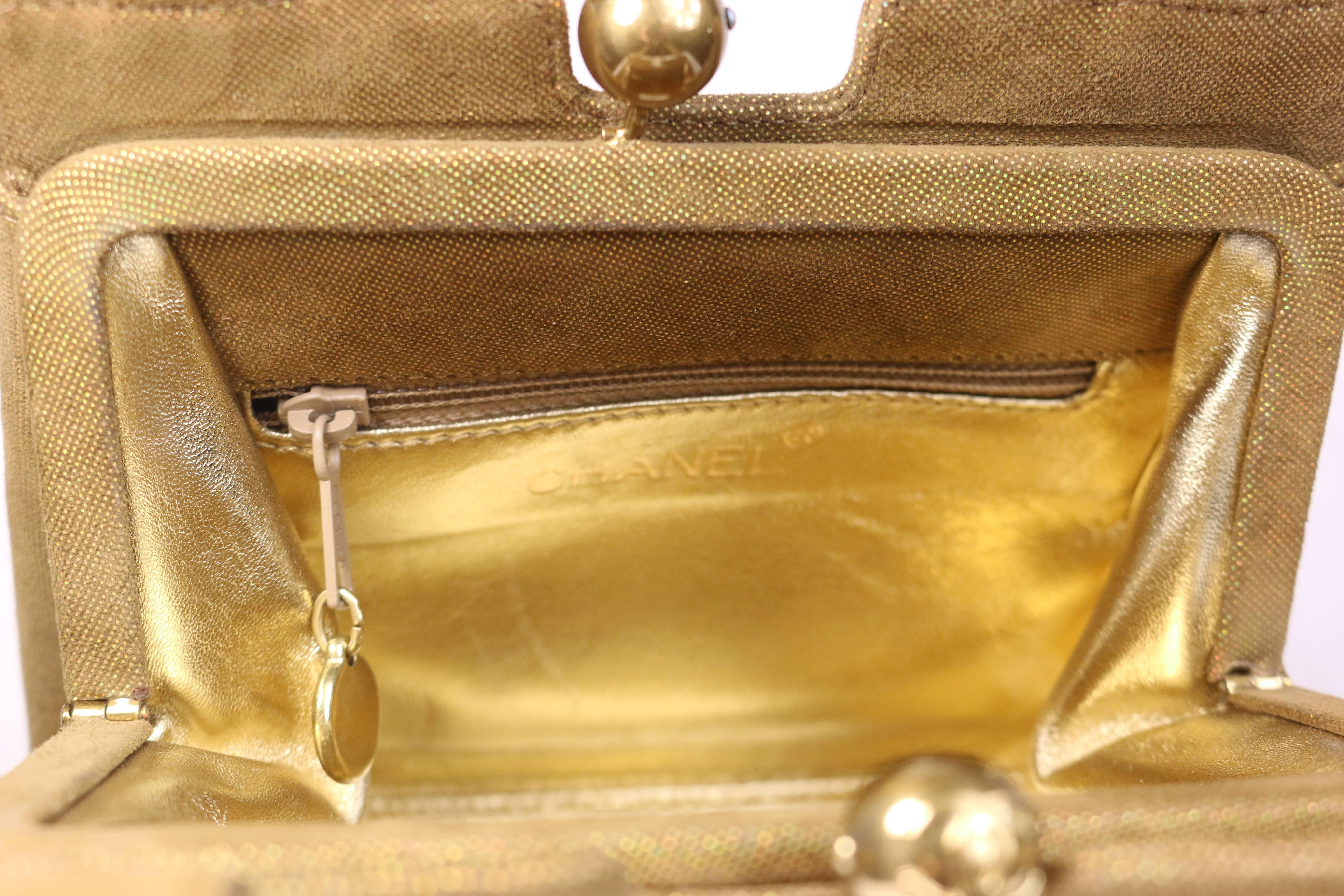 Chanel Gold Metallic Suede Small Handbag  3