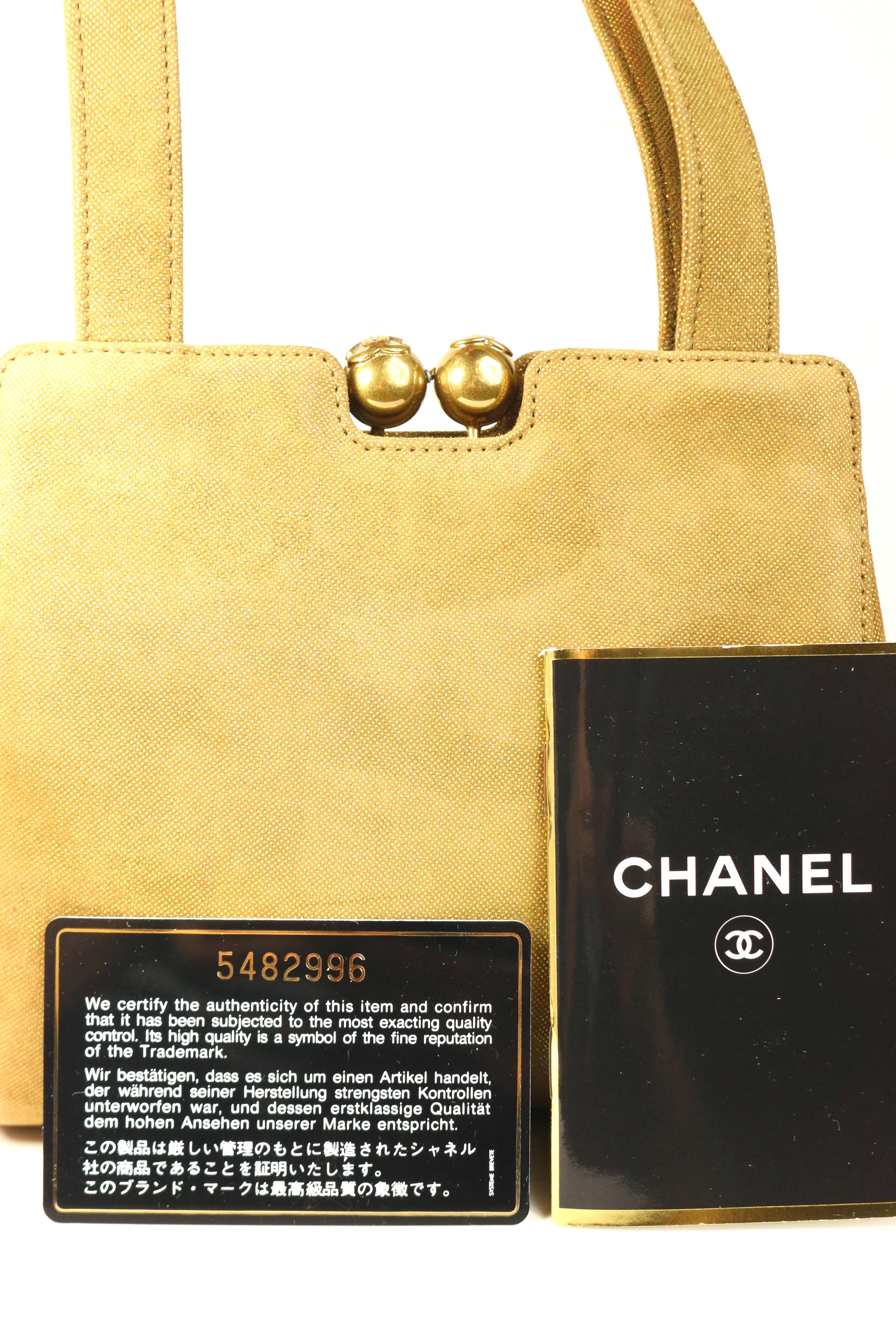 Chanel Gold Metallic Suede Small Handbag  4