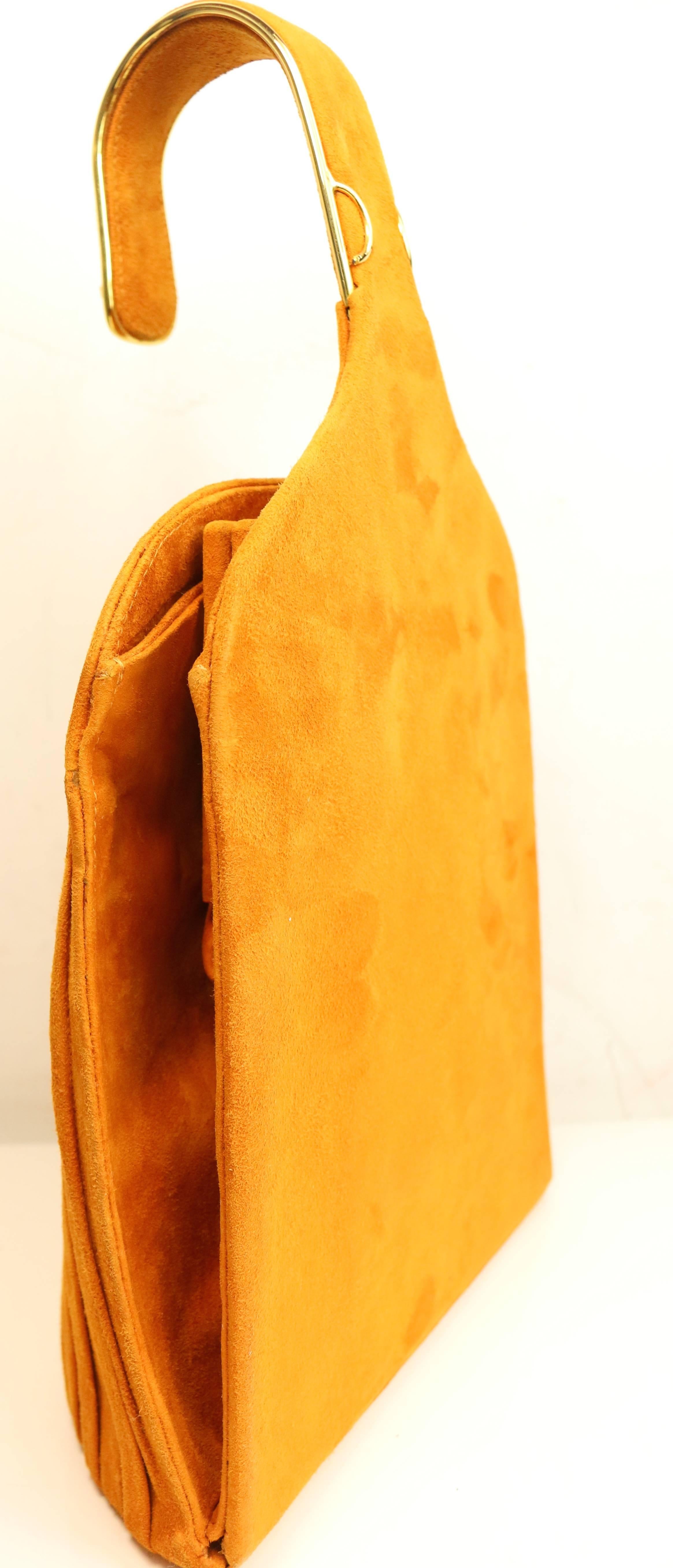 Unique 80s Andrea Pfister Orange Yellow Suede Handbag In Excellent Condition For Sale In Sheung Wan, HK