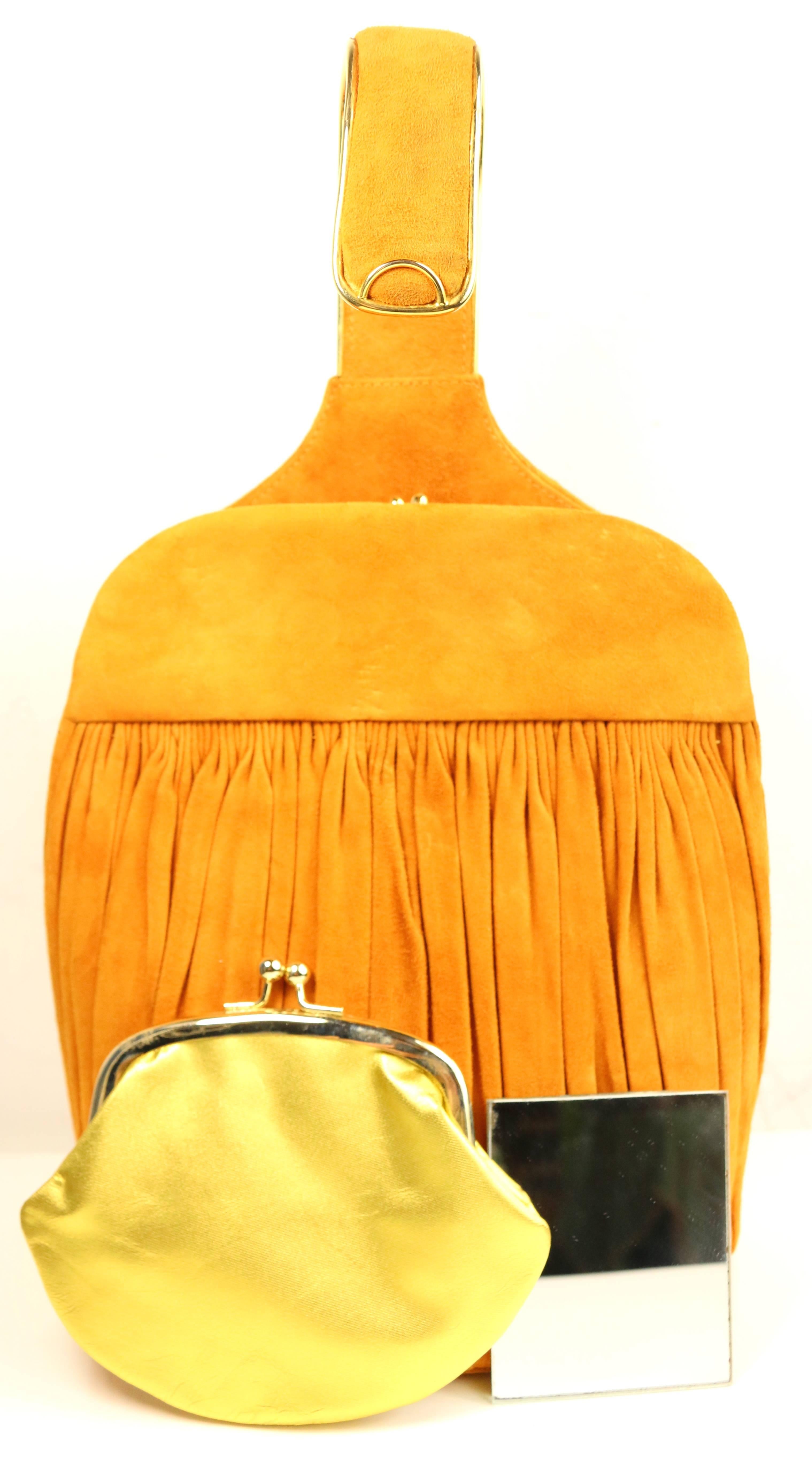 Unique 80s Andrea Pfister Orange Yellow Suede Handbag For Sale 3