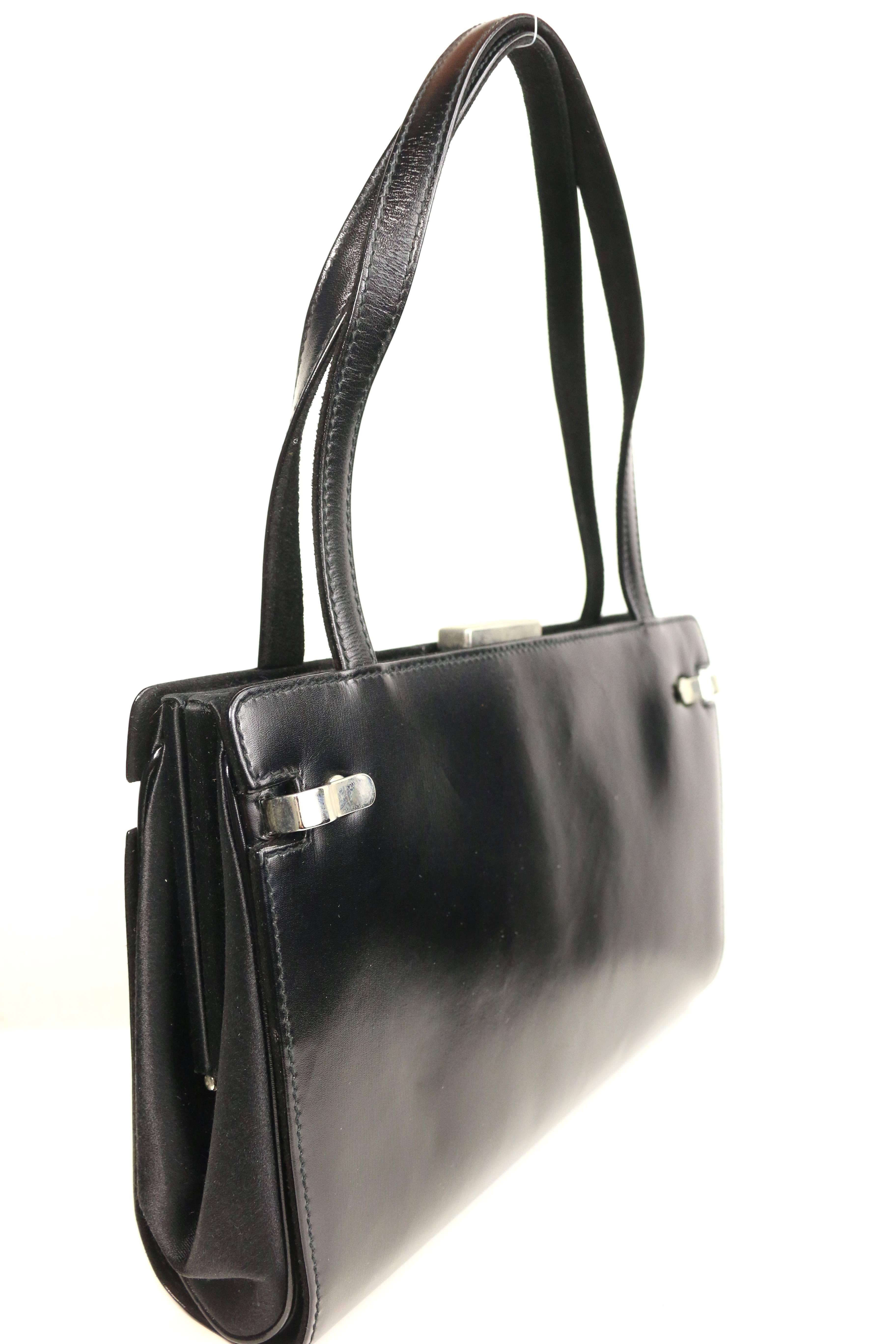 Gucci by Tom Ford Black Leather and Silk Handbag In Excellent Condition In Sheung Wan, HK
