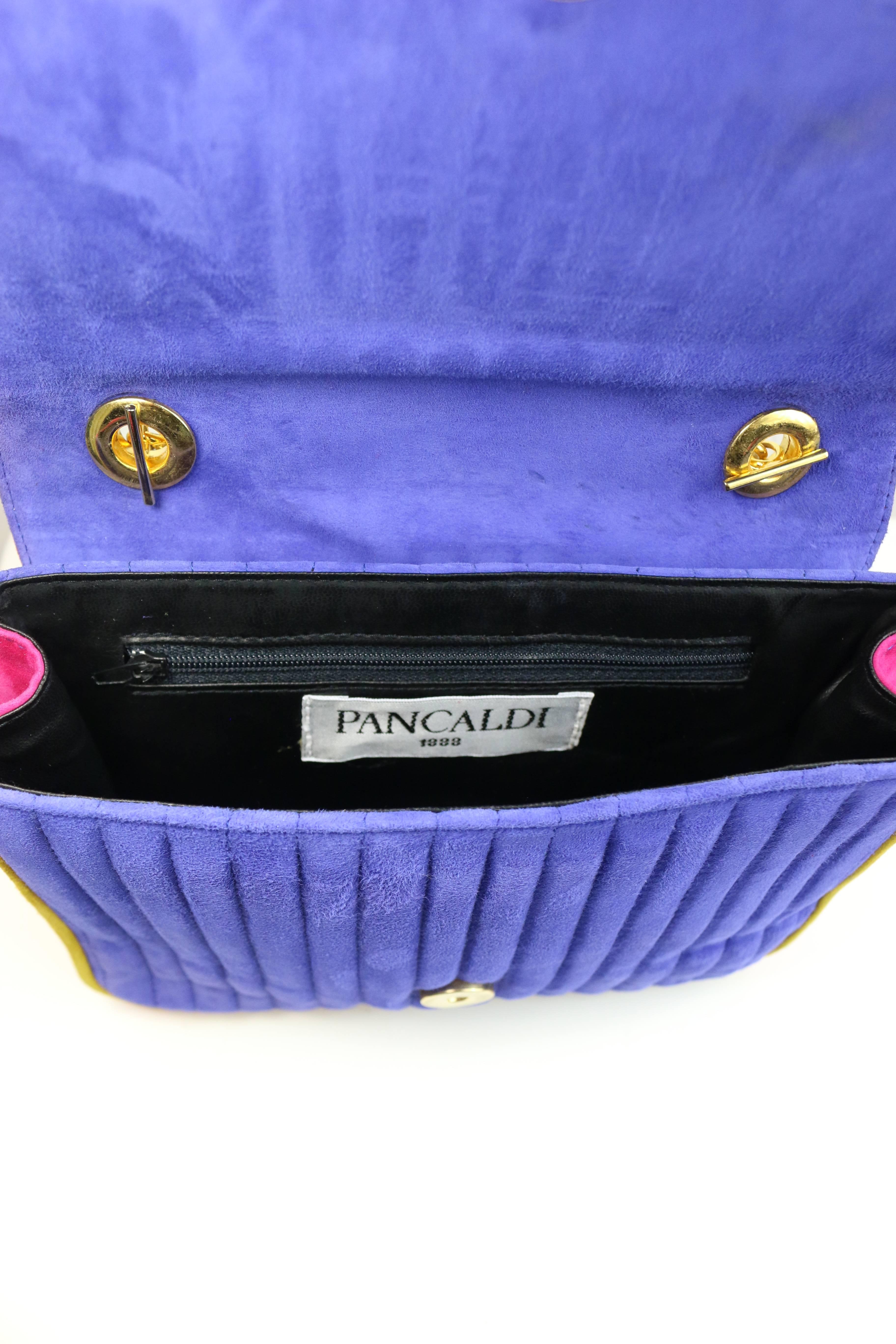 Pancaldi Colour Blocked Suede Flap Shoulder Bag For Sale 1