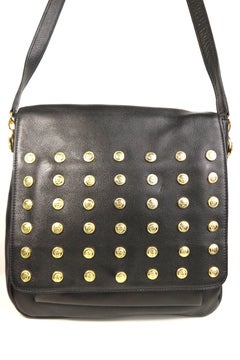 Gianni Versace Couture Black Lambskin with Gold Toned "Medusa" Shoulder Bag