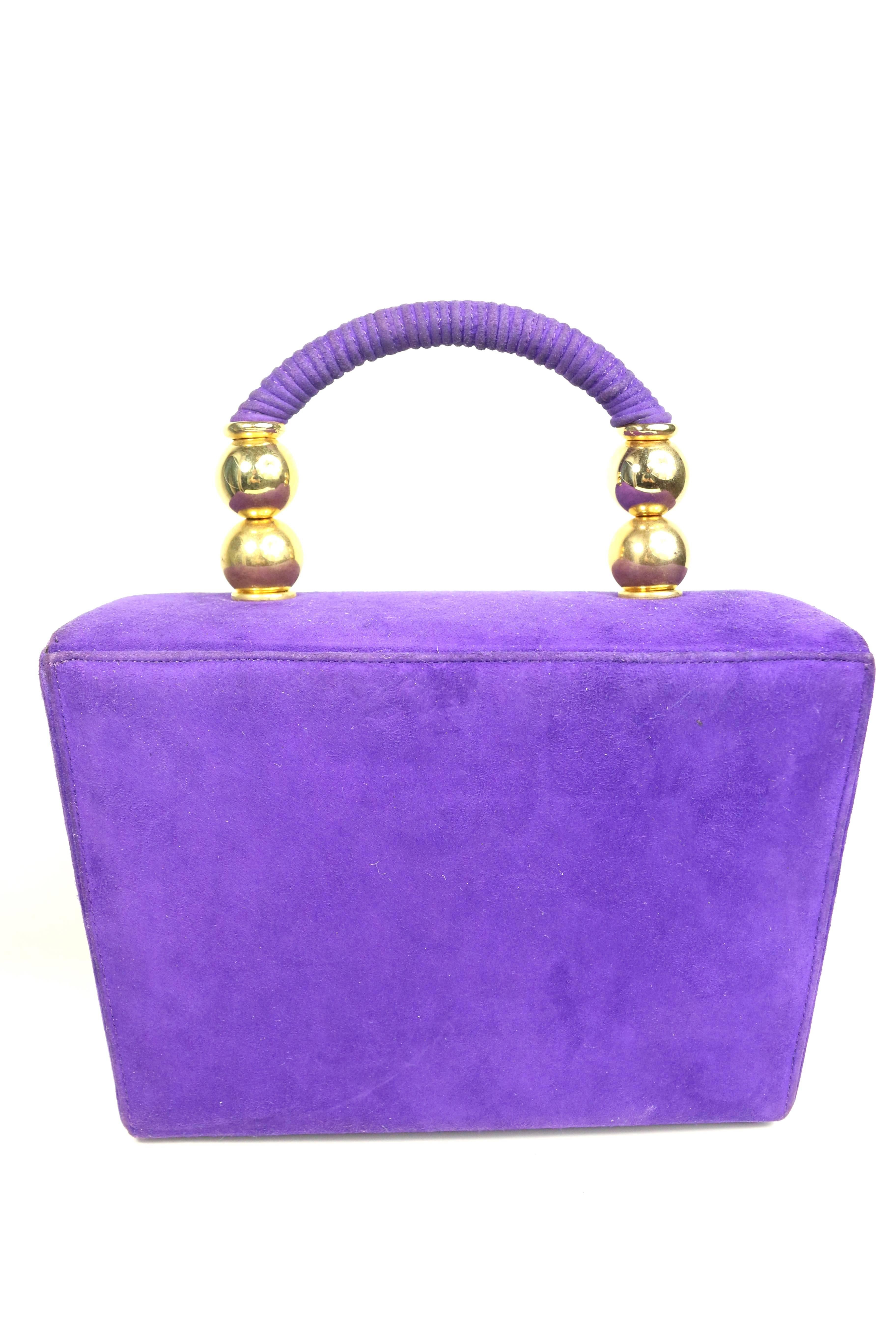 Baldinini Purple Suede Box Handbag In Excellent Condition In Sheung Wan, HK