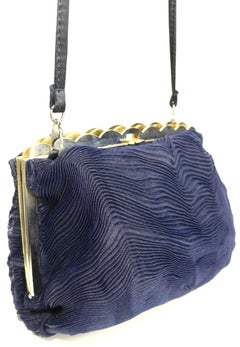 Desmo Dark Navy Pleated Wave Pattern Clutch/Shoulder Bag