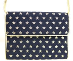 Escada Dark Navy With Gold Metallic Stars Shoulder Bag