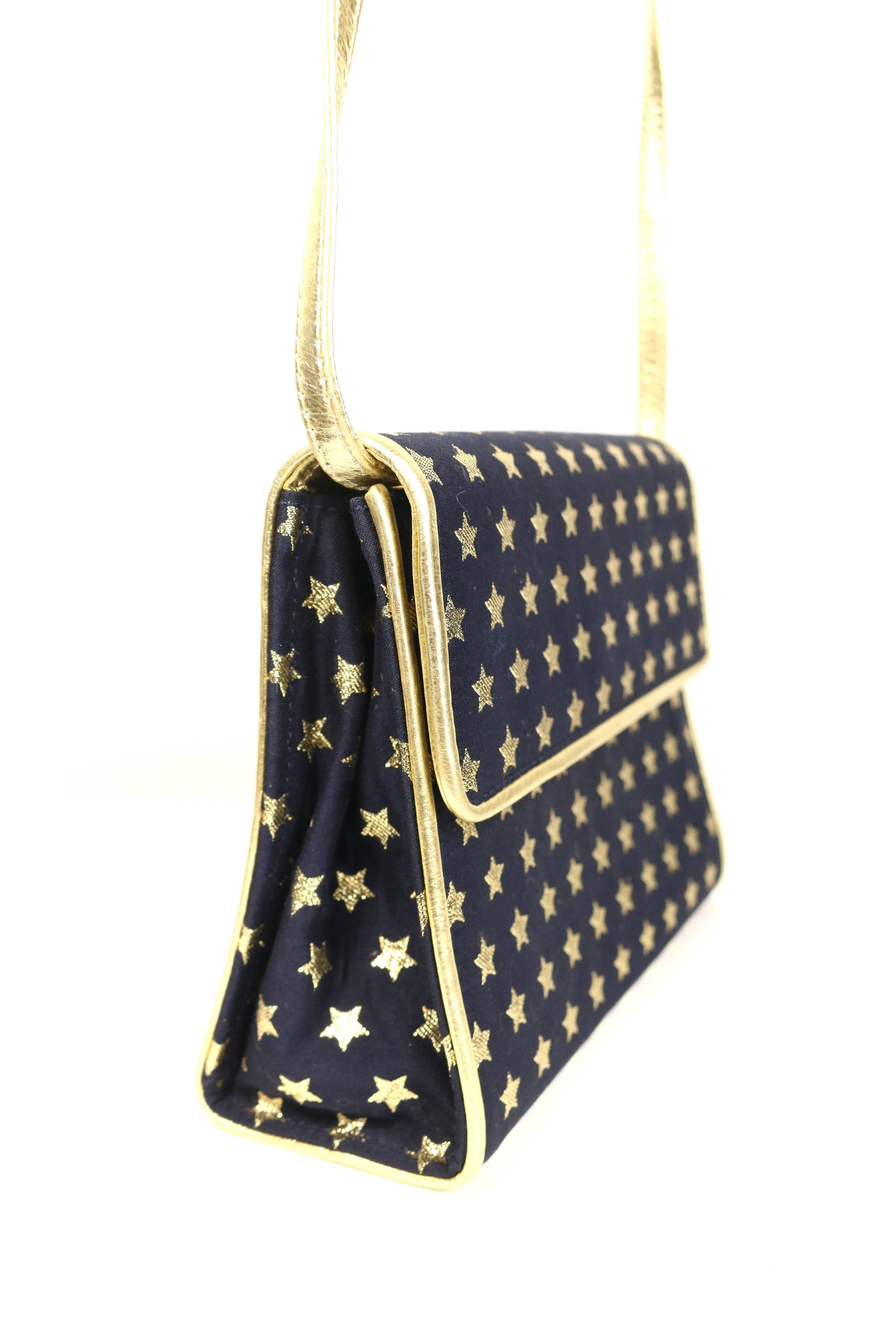 Black Escada Dark Navy With Gold Metallic Stars Shoulder Bag