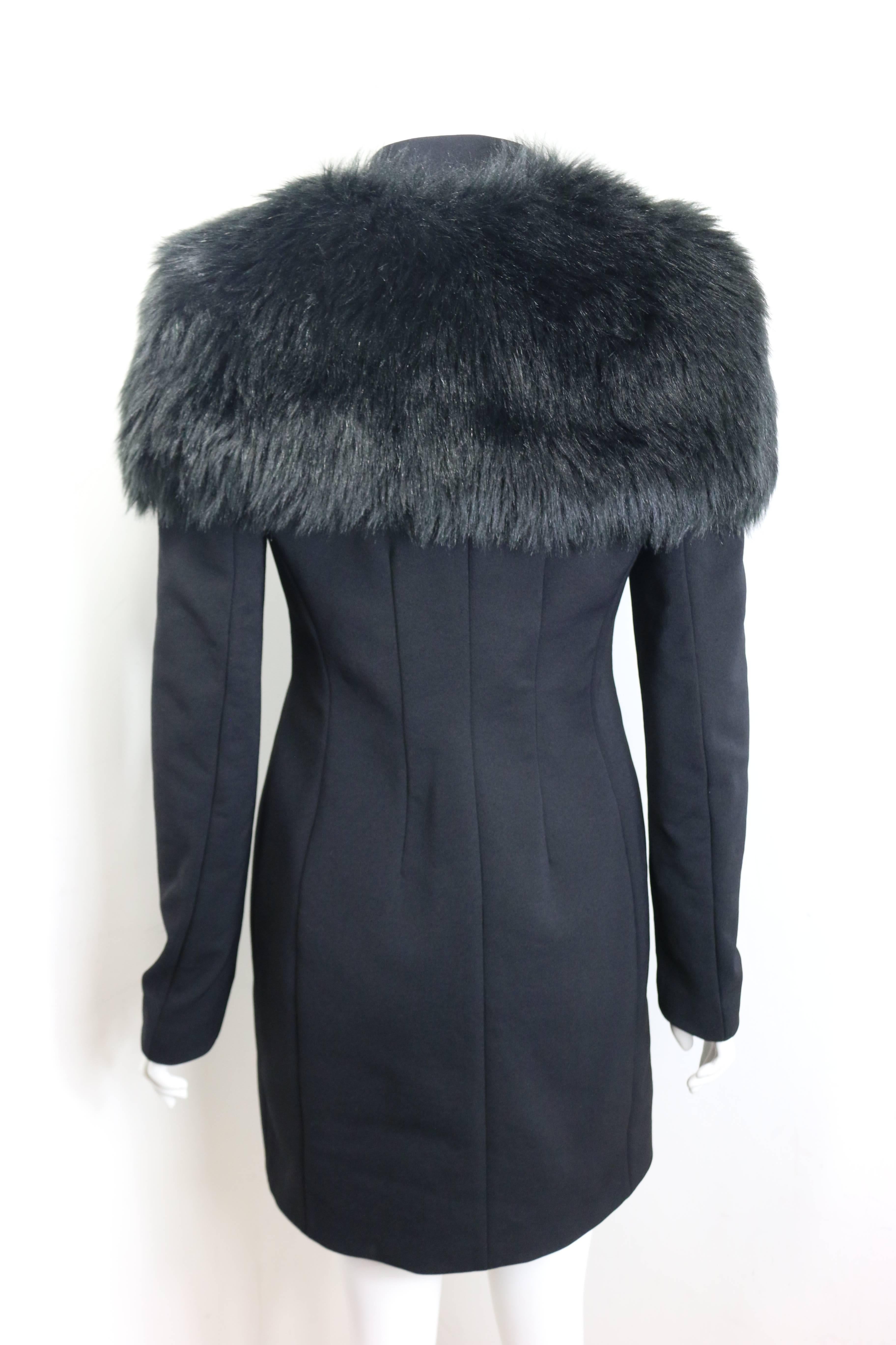 Prada Black Nylon with Detachable Black Faux Fur Jacket  In Excellent Condition For Sale In Sheung Wan, HK