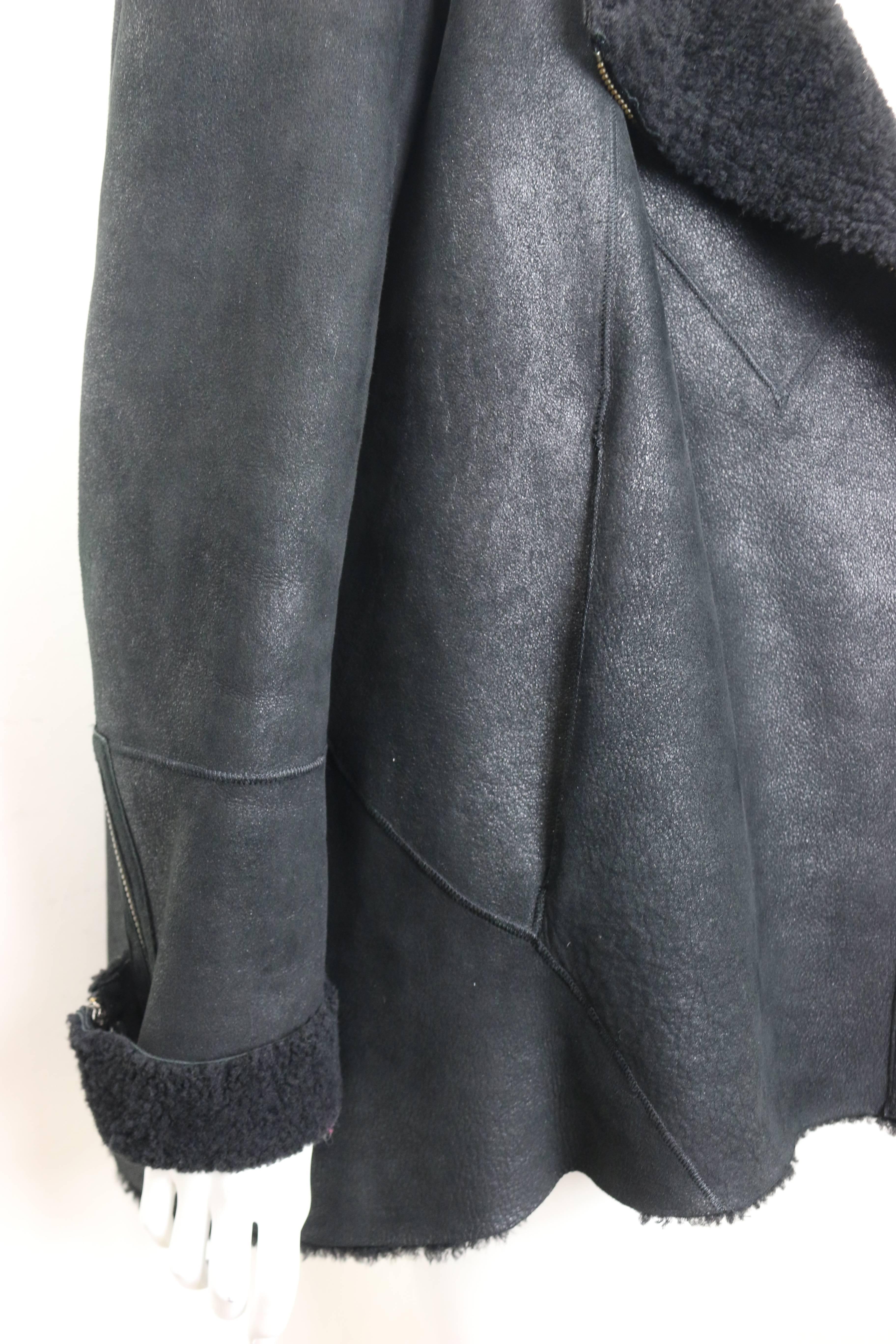 Helmut Lang Black Lambskin Leather Wrecked Shearling Jacket In Excellent Condition In Sheung Wan, HK