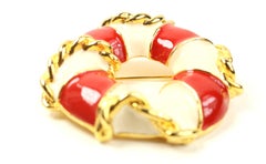 Escada Gold Toned Ivory/Red Lifebuoy Brooch