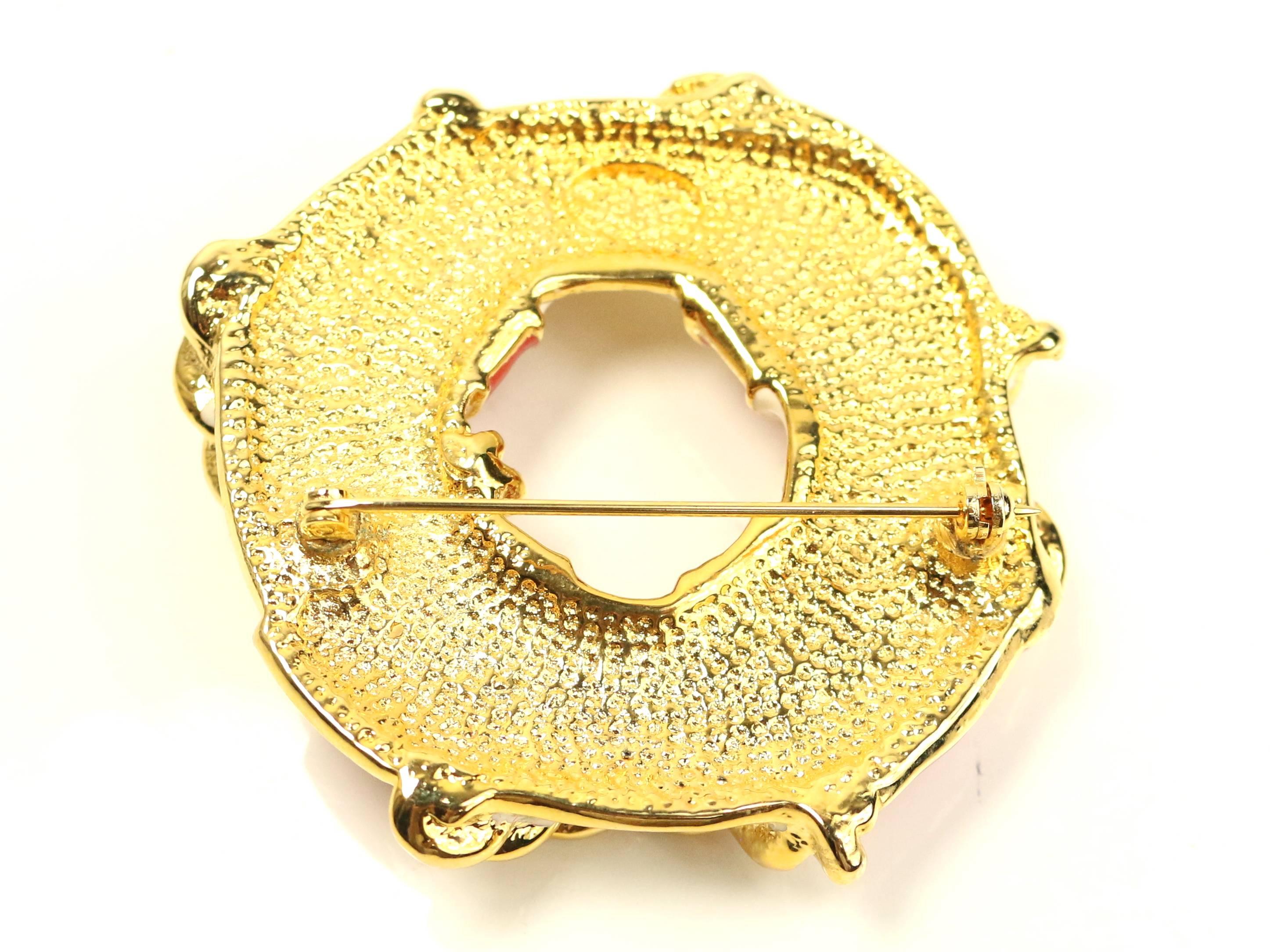 Escada Gold Toned Ivory/Red Lifebuoy Brooch  In Excellent Condition For Sale In Sheung Wan, HK