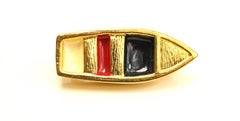 80s Escada Gold Toned Red/White/Blue Stripe Boat Brooches