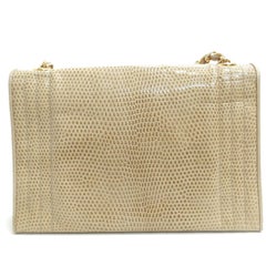 Chanel Ivory and Beige Lizard Leather Flap with Gold Chain Strap Shoulder Bag