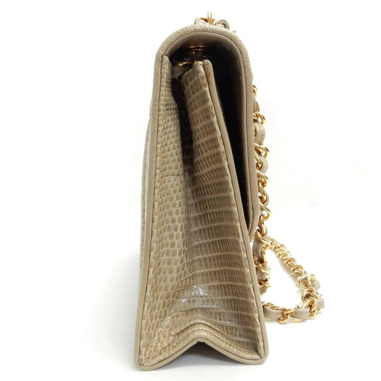 Chanel Ivory and Beige Lizard Leather Flap with Gold Chain Strap Shoulder Bag For Sale at 1stdibs