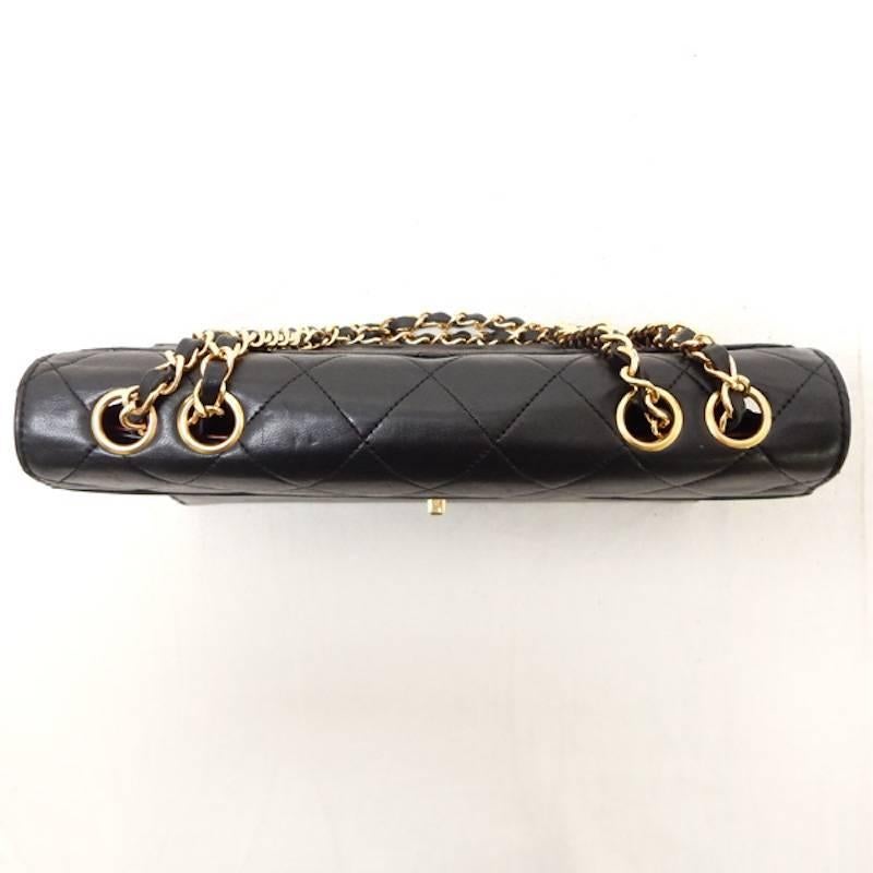 Chanel Black Quilted Matelasse Lamb Leather Flap Chain Shoulder bag  2