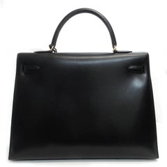 Hermes Black Kelly 35 Box Calfskin Satchel Bag with No Strap