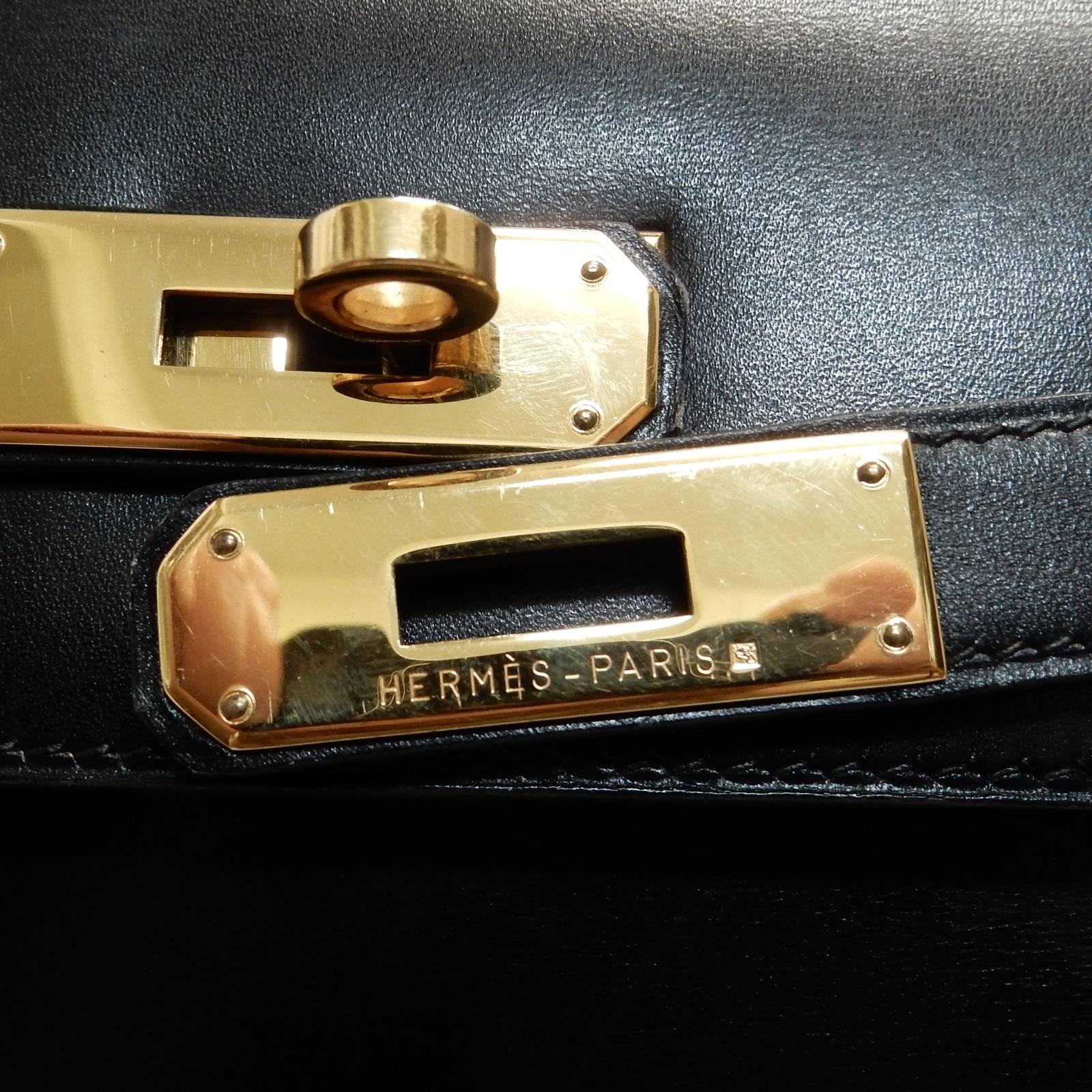 Hermes Black Kelly 35 Box Calfskin Satchel Bag with No Strap 3