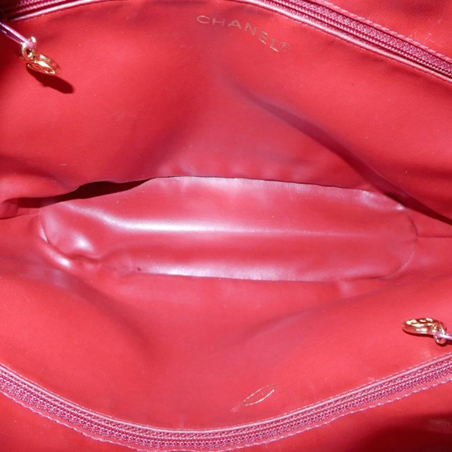 Chanel Red Caviar Chevron Shoulder Tote Bag  2