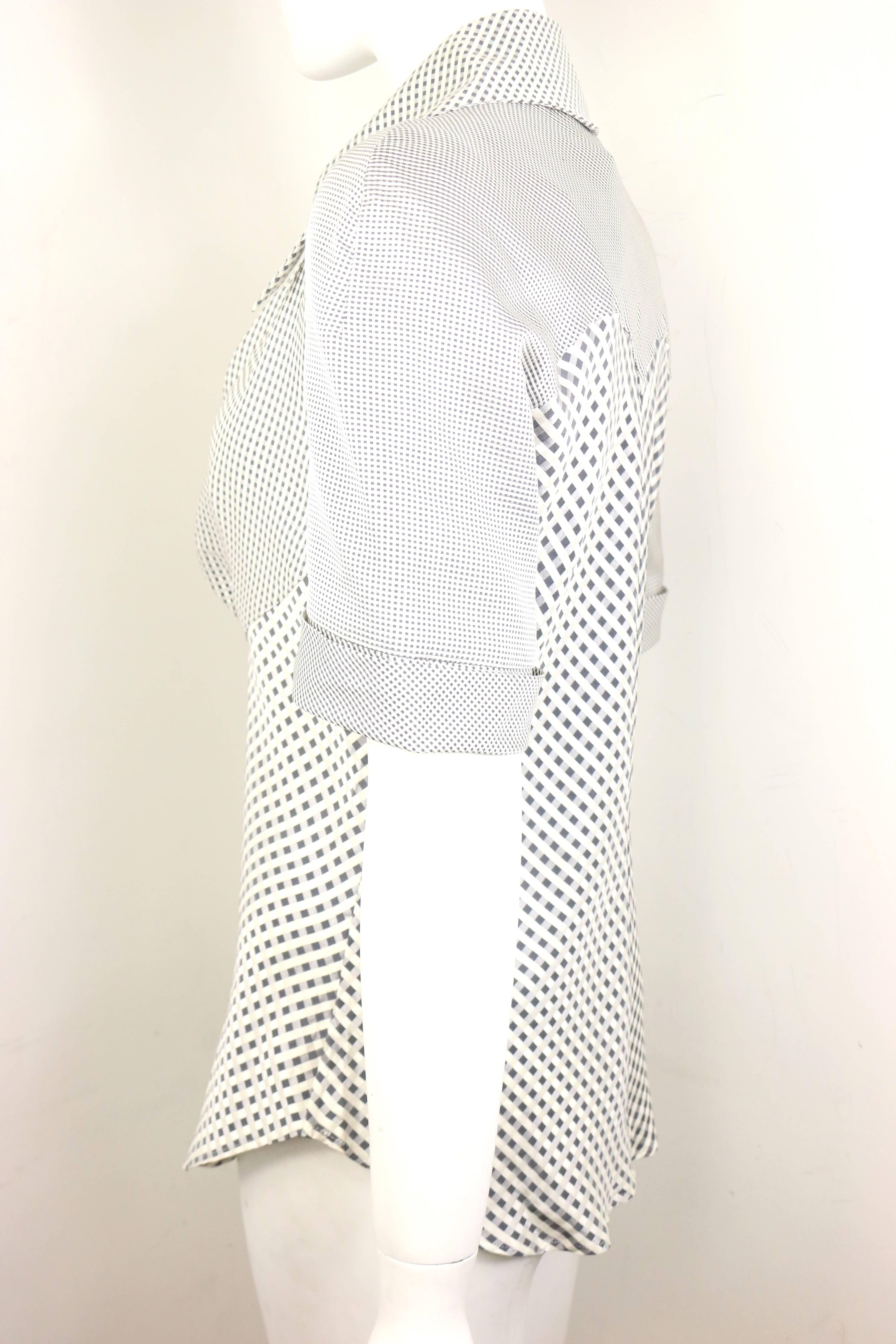 Gray Givenchy Couture by Alexander McQueen Black and White Silk Check Collar Blouse