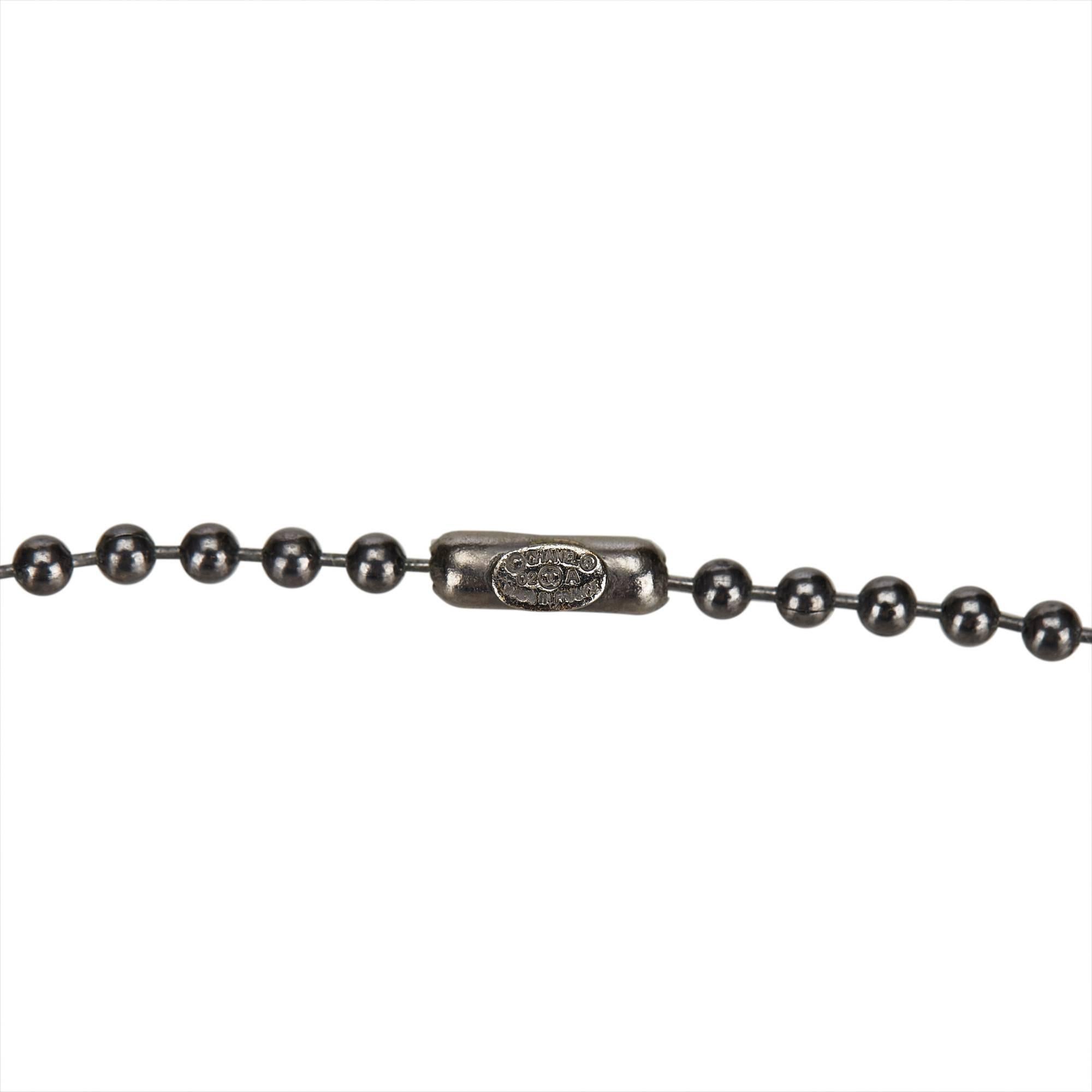 Women's Chanel Black x Silver Metal Hardware Gabrielle Coco Charm Necklace