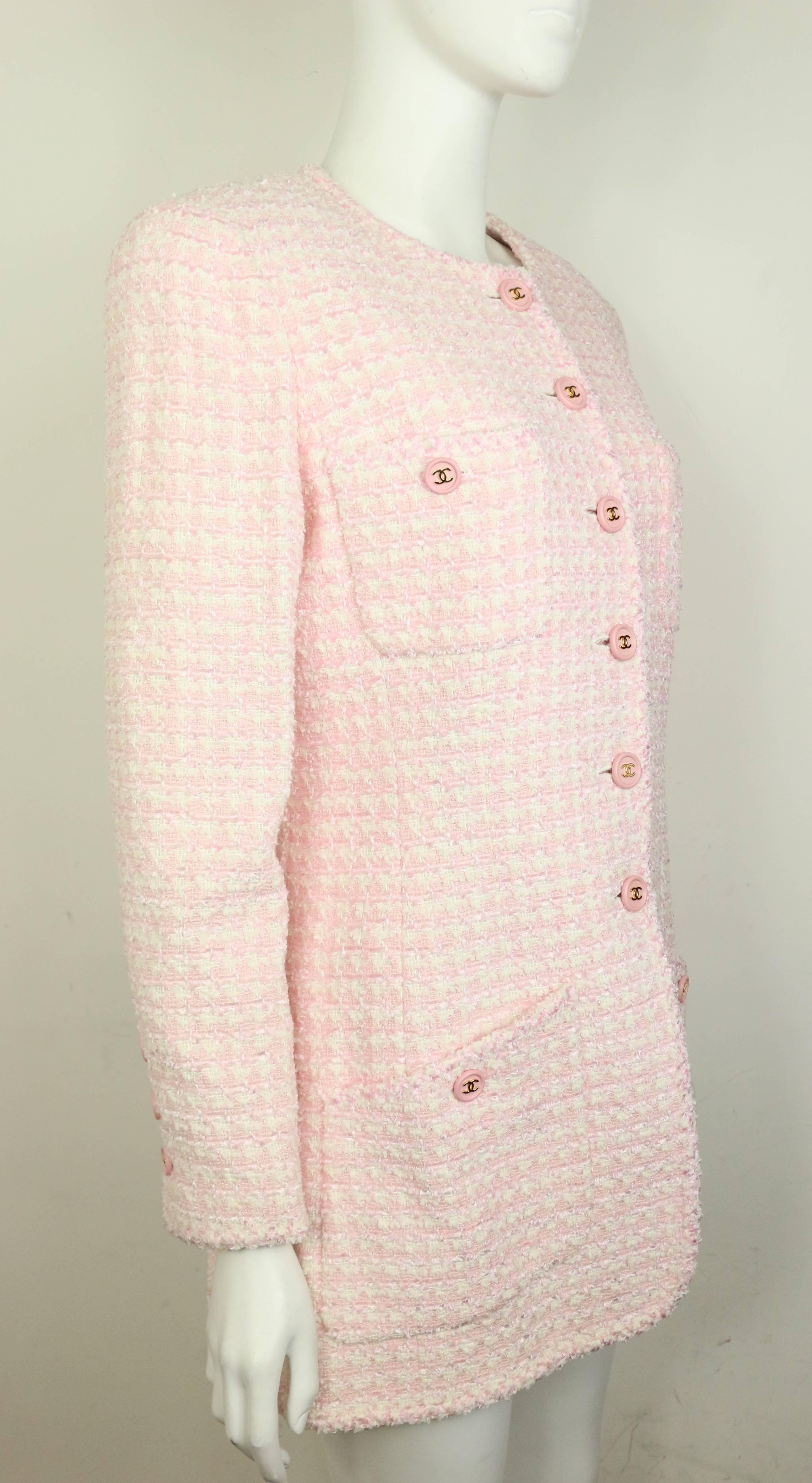 chanel pink tweed jacket