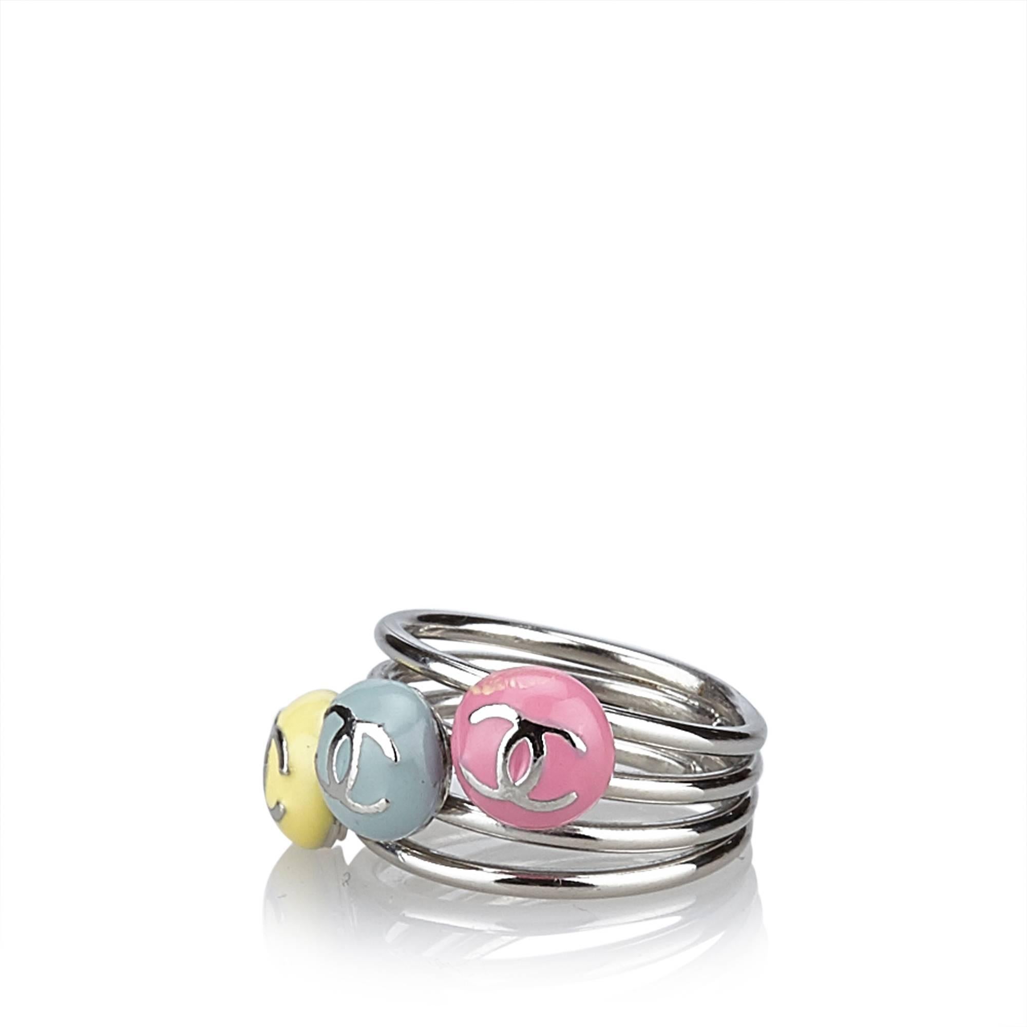 - This Chanel multi colours ring features a silver-tone hardware triple 