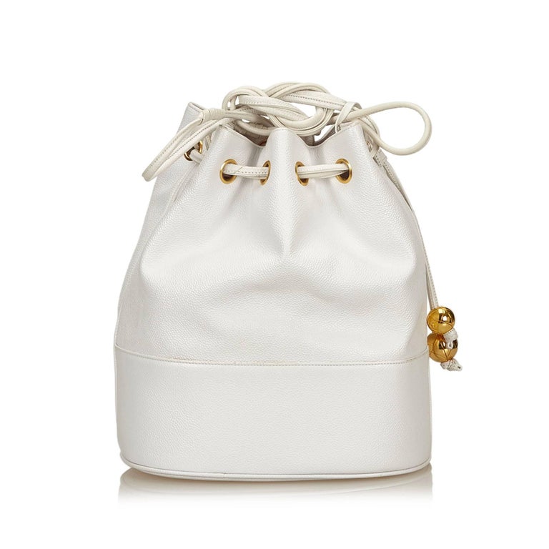 Chanel White Caviar Leather Drawstring Shoulder Bucket Bag at 1stDibs
