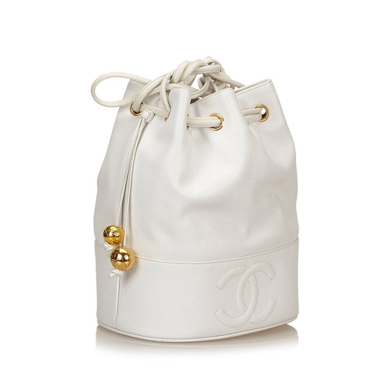Chanel White Caviar Leather Drawstring Shoulder Bucket Bag at 1stDibs ...