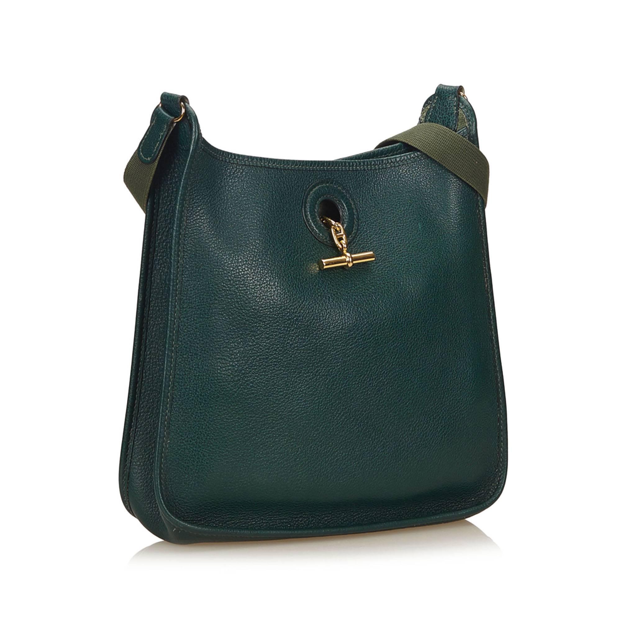 Hermes Green Leather Vespa PM Shoulder Bag In Excellent Condition In Sheung Wan, HK