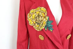 Christian Lacroix Red with Yellow Ruffle Sunflower Double Breasted Blazer