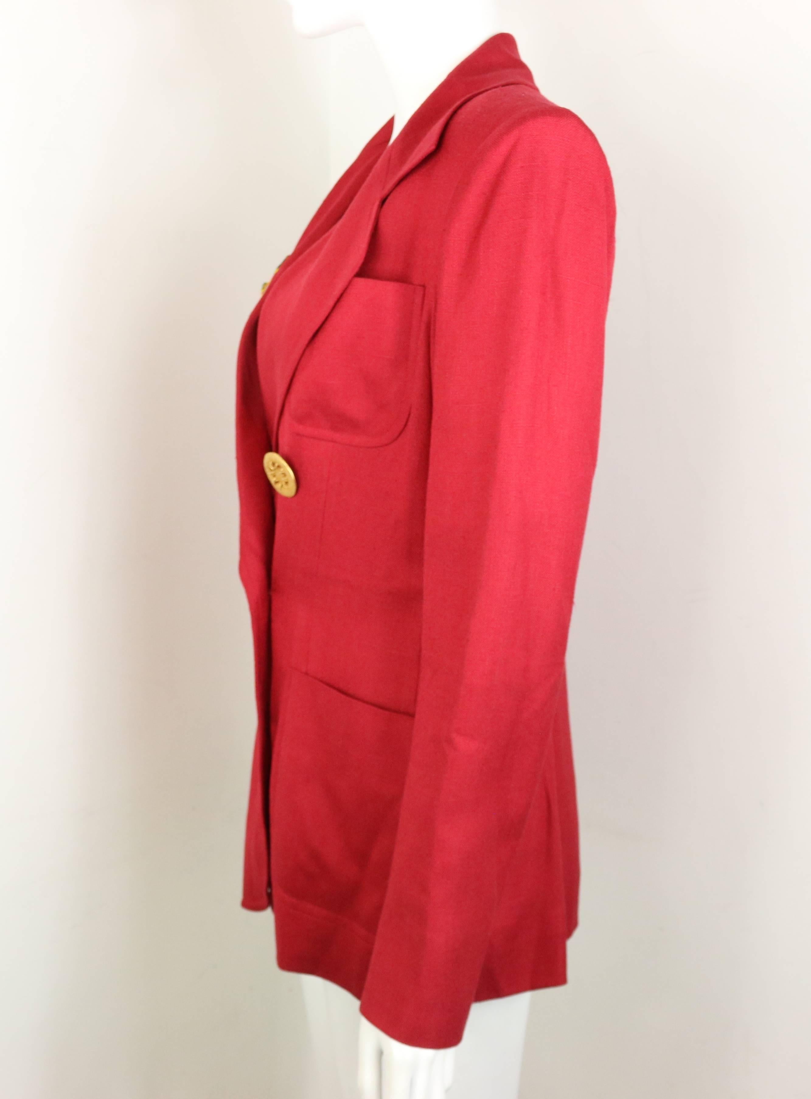 Women's Christian Lacroix Red with Yellow Ruffle Sunflower Double Breasted Blazer For Sale