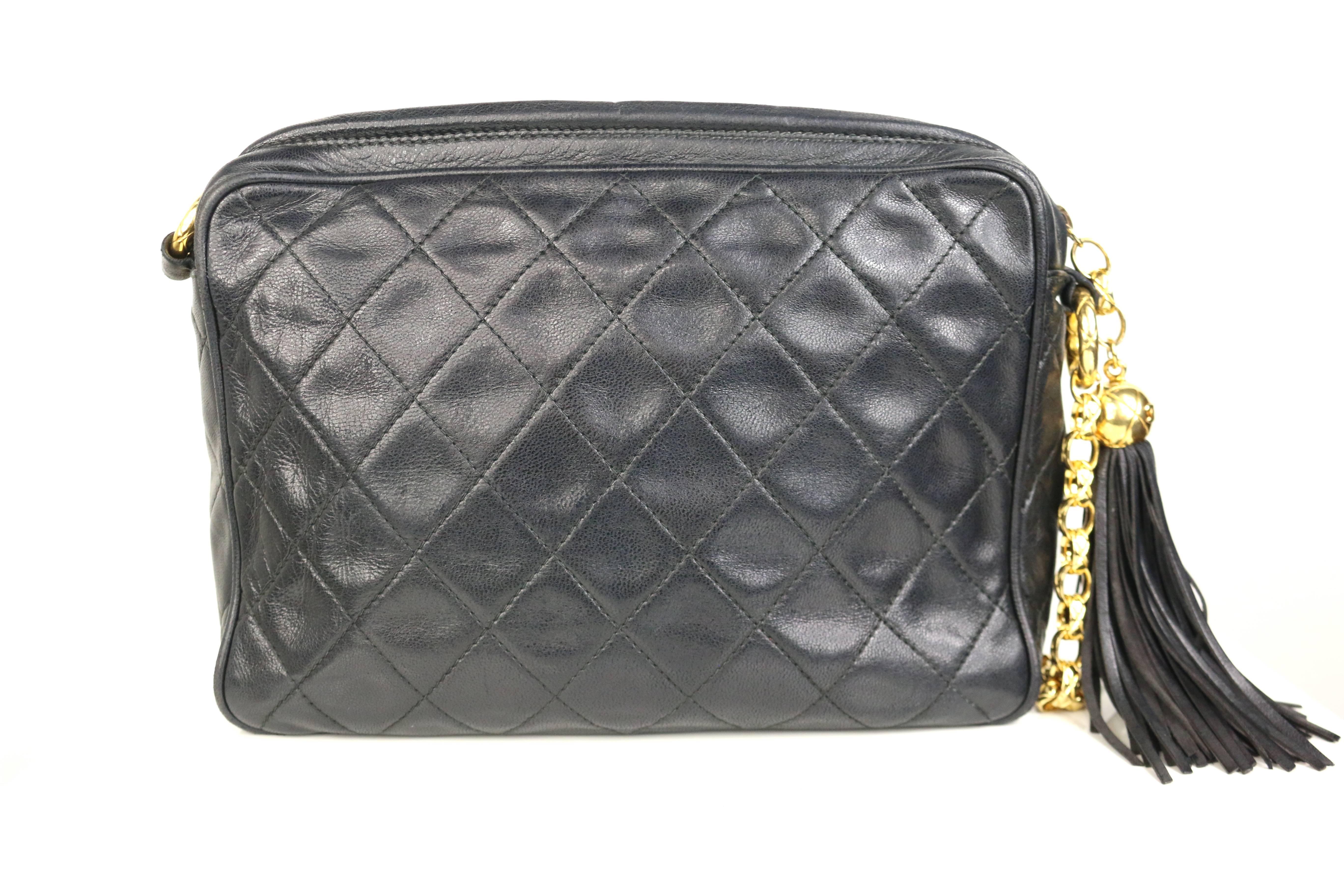 Chanel Black Quilted Lambskin Tassel with Gold Toned Chain Shoulder Bag  1